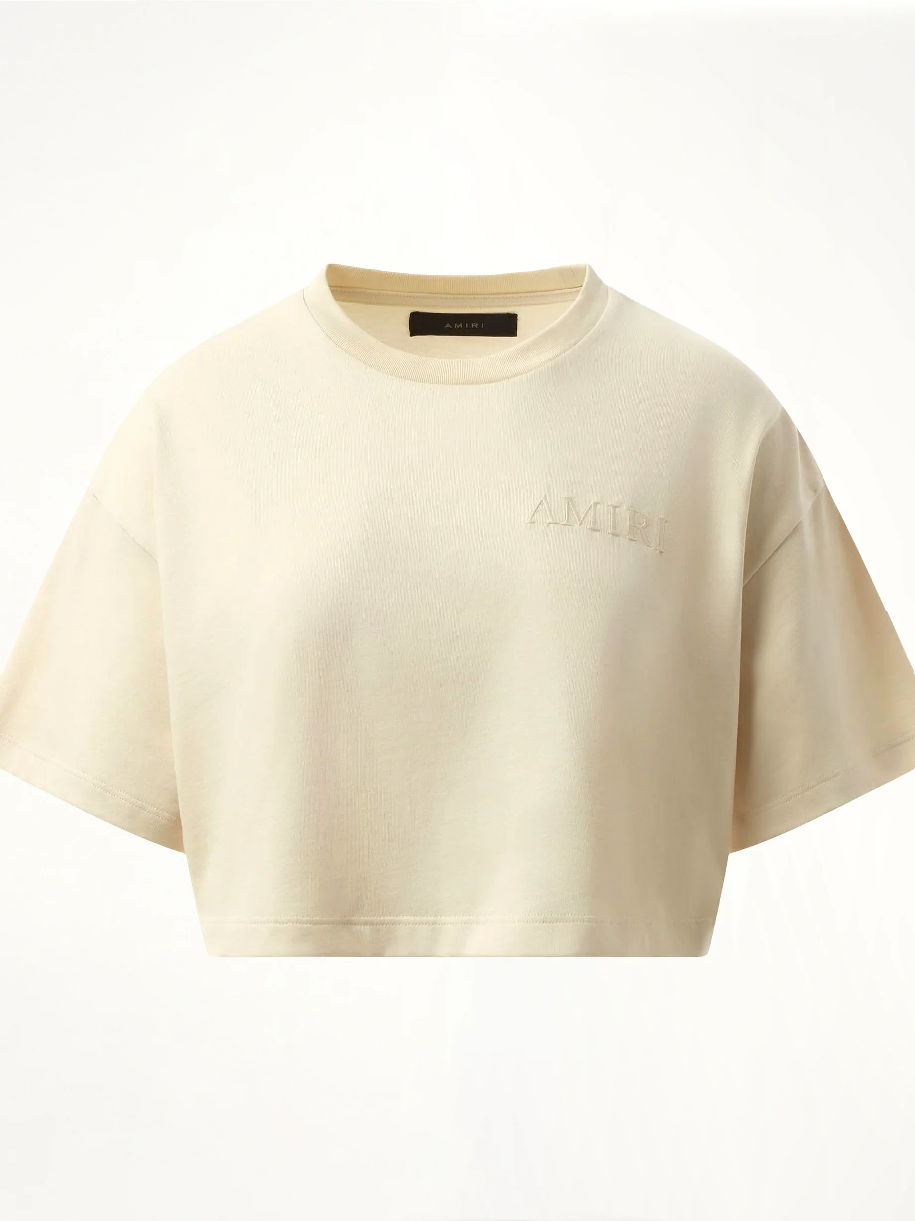 Amiri Embroidered Cropped T-Shirt in Alabaster - Image 2