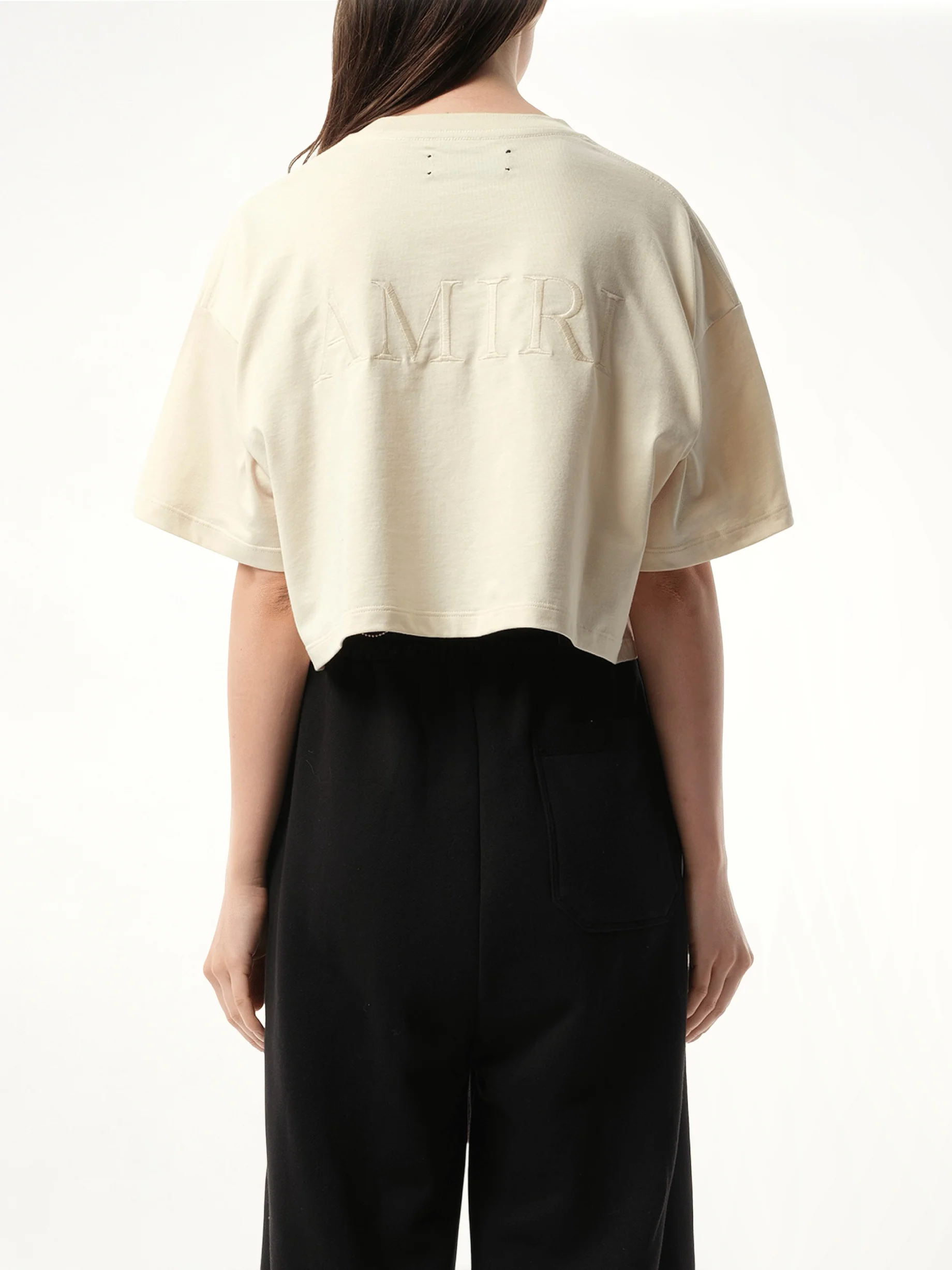Amiri Embroidered Cropped T-Shirt in Alabaster - Image 6