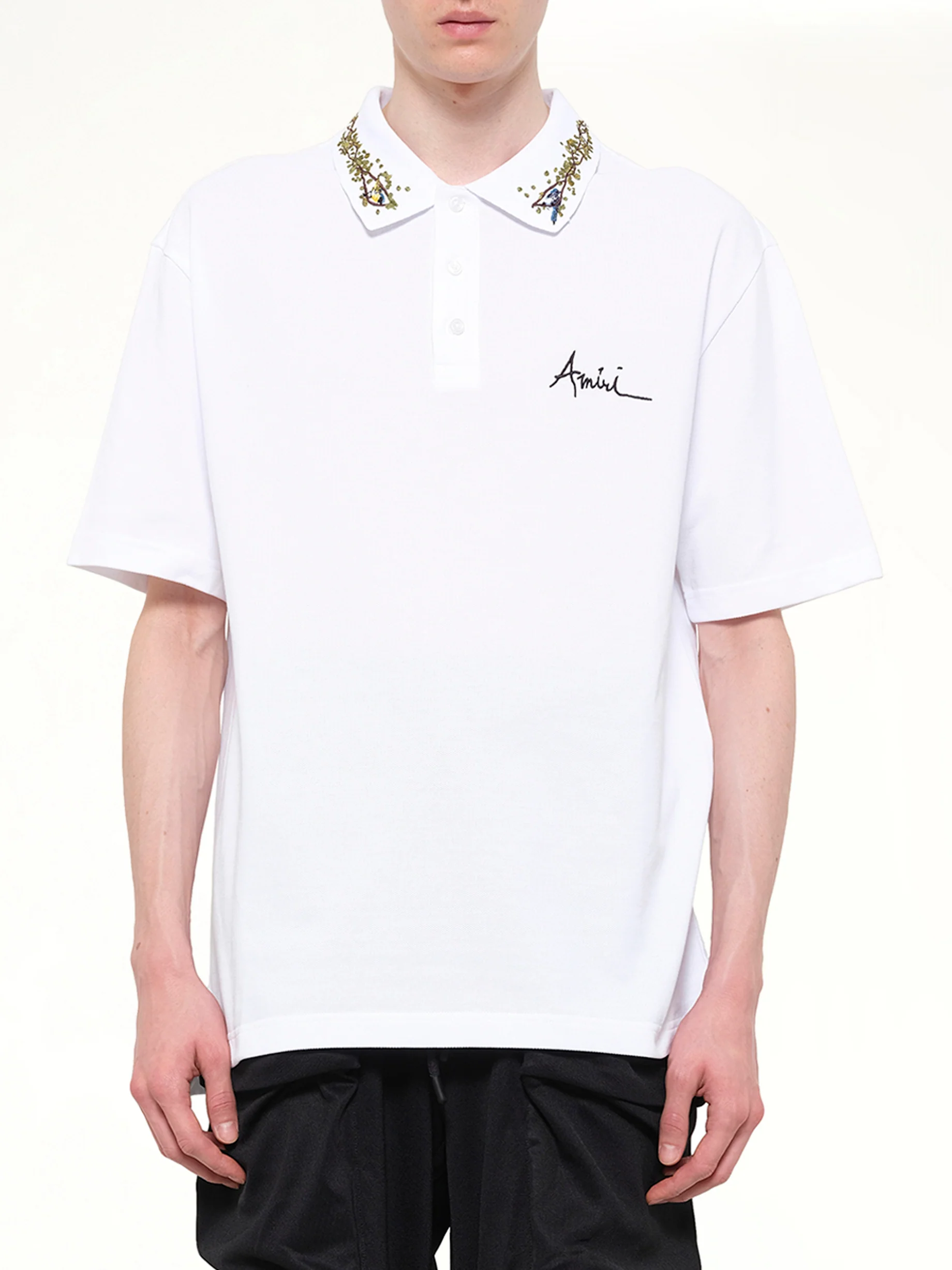 Amiri Floral Collar Polo in White