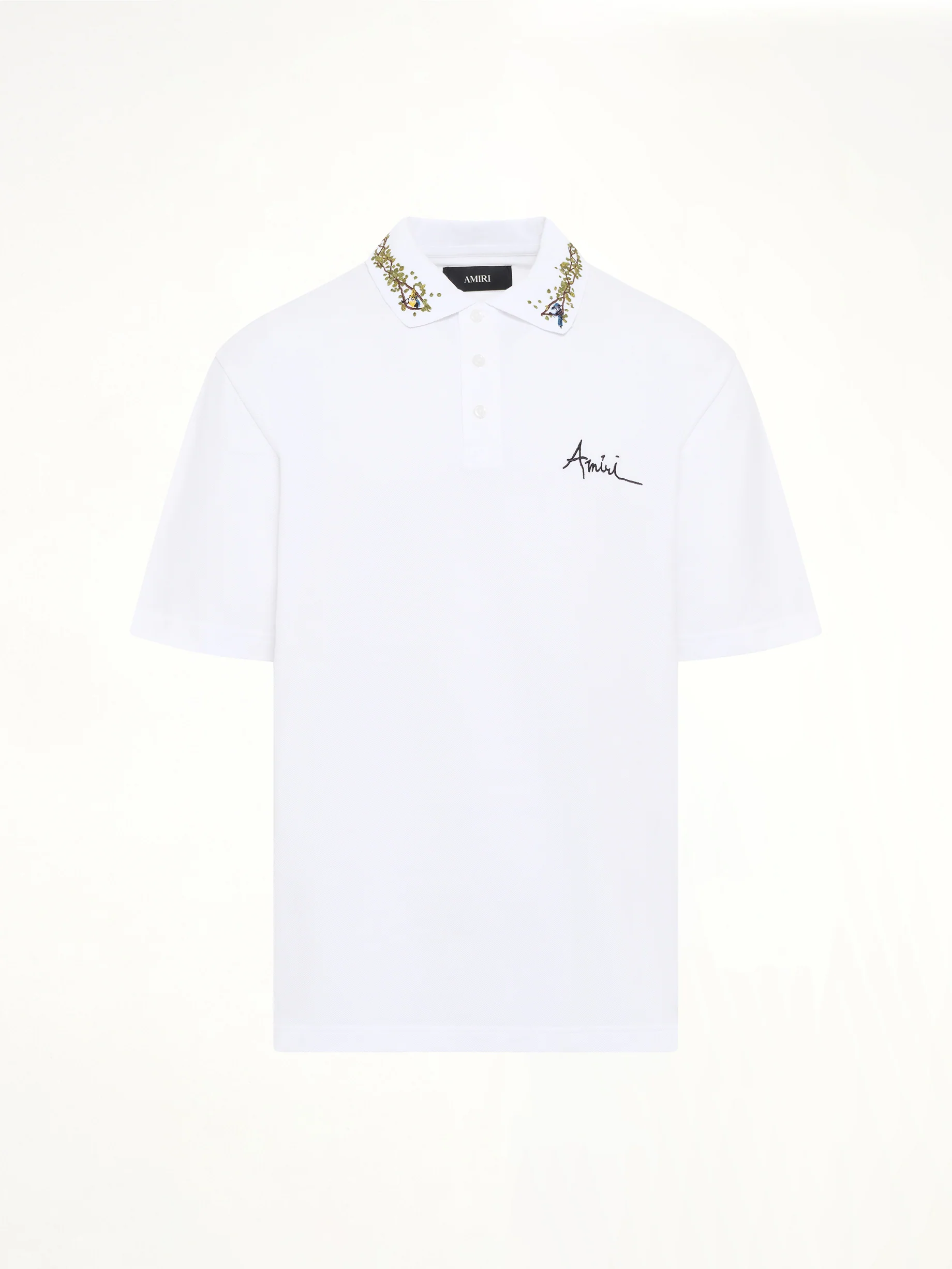 Amiri Floral Collar Polo in White - Image 2