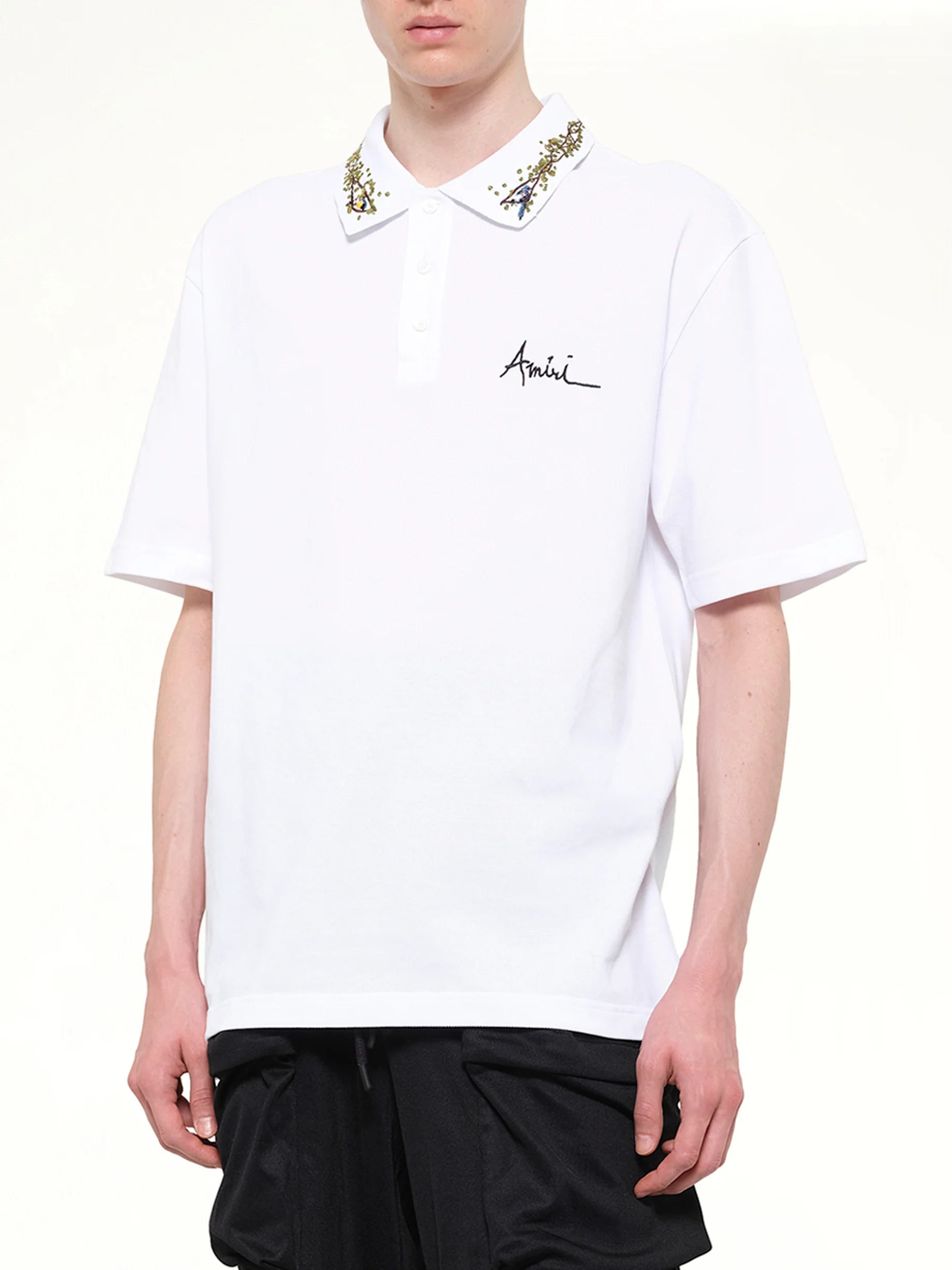 Amiri Floral Collar Polo in White - Image 6