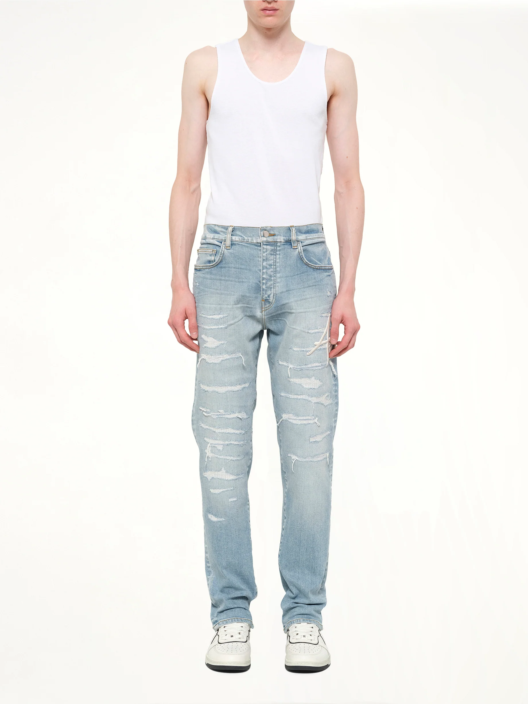 Amiri Repaired Slim Jean in Worn Slate - Image 7