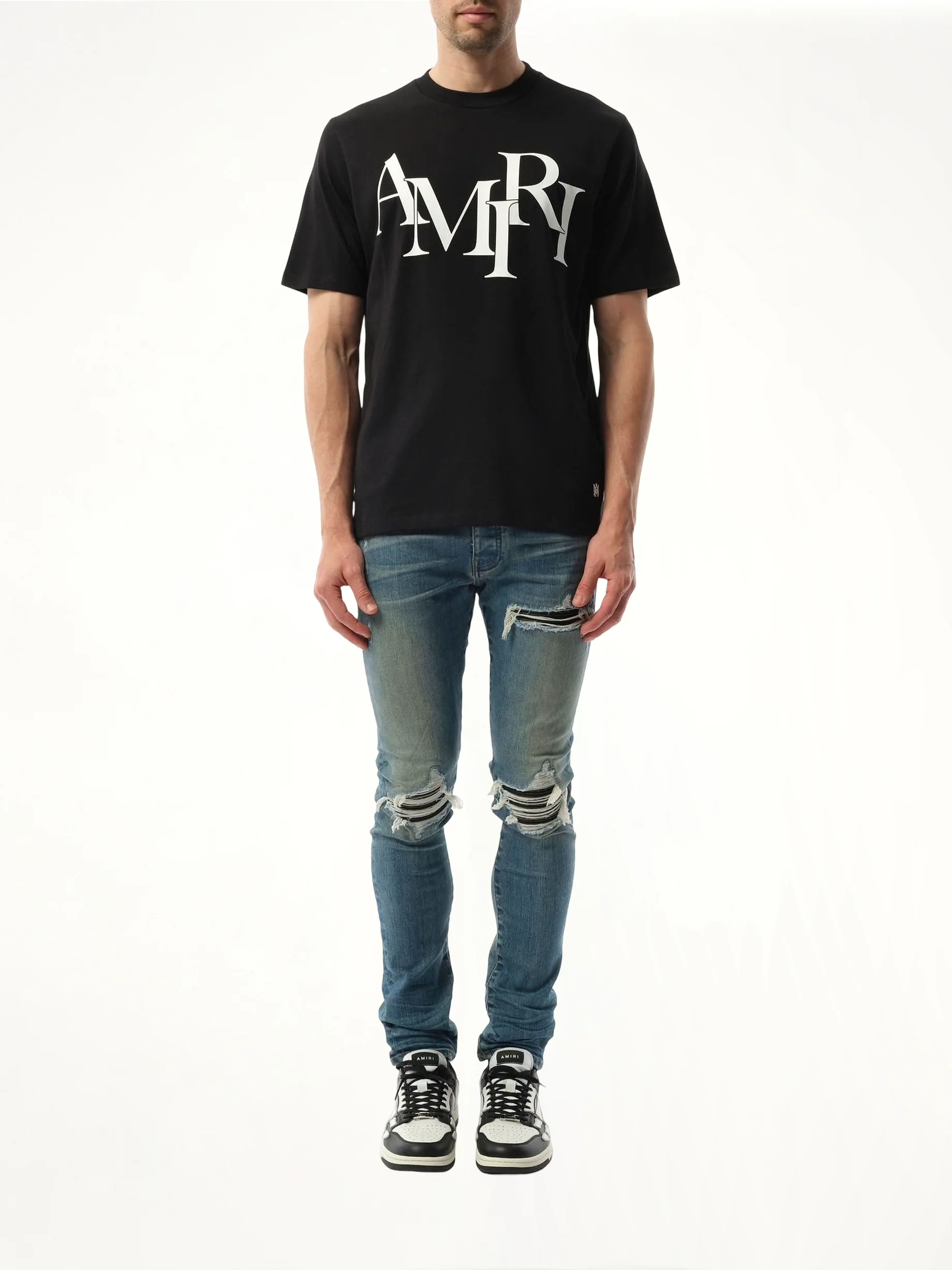 Amiri Staggered Logo T-Shirt in Black - Image 4
