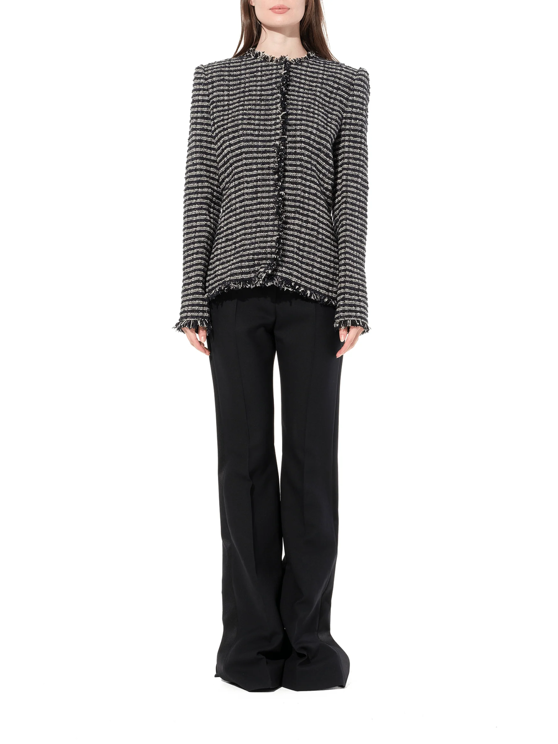 Boucle Tweed Jacket in Black/Ivory - Image 4