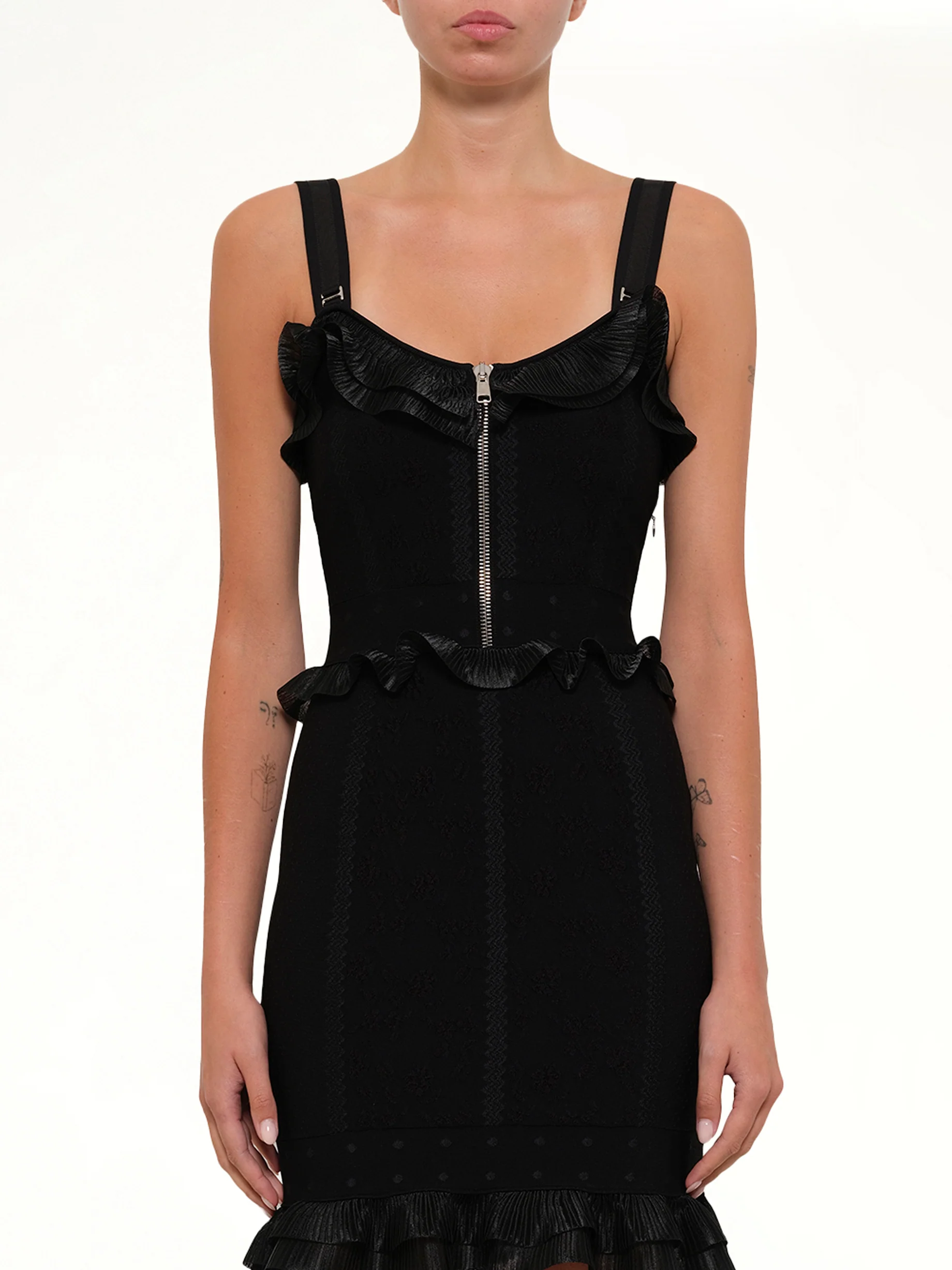 Cage Jacquard Mini Dress in Black