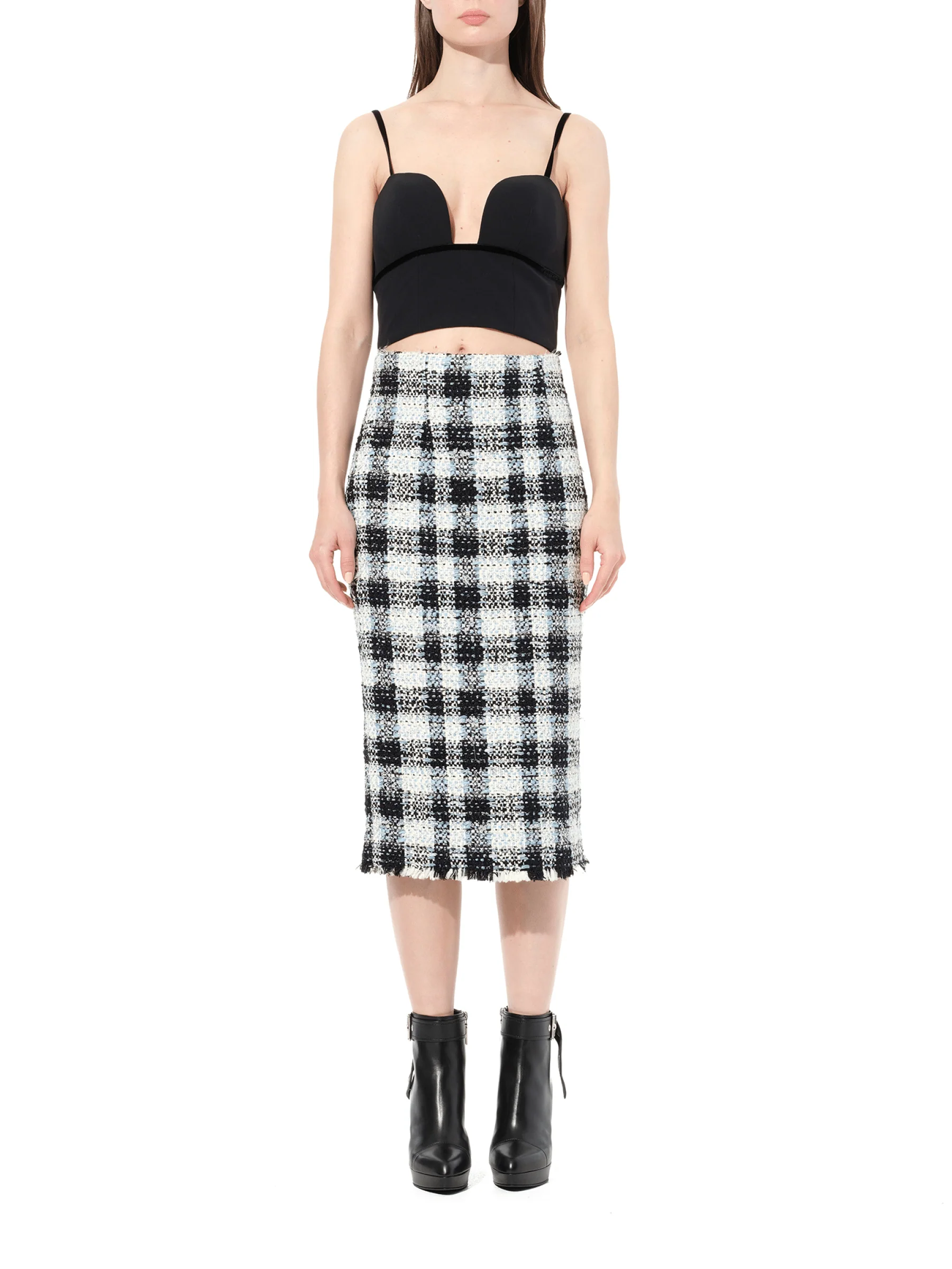 Check Tweed Skirt in Blue - Image 4