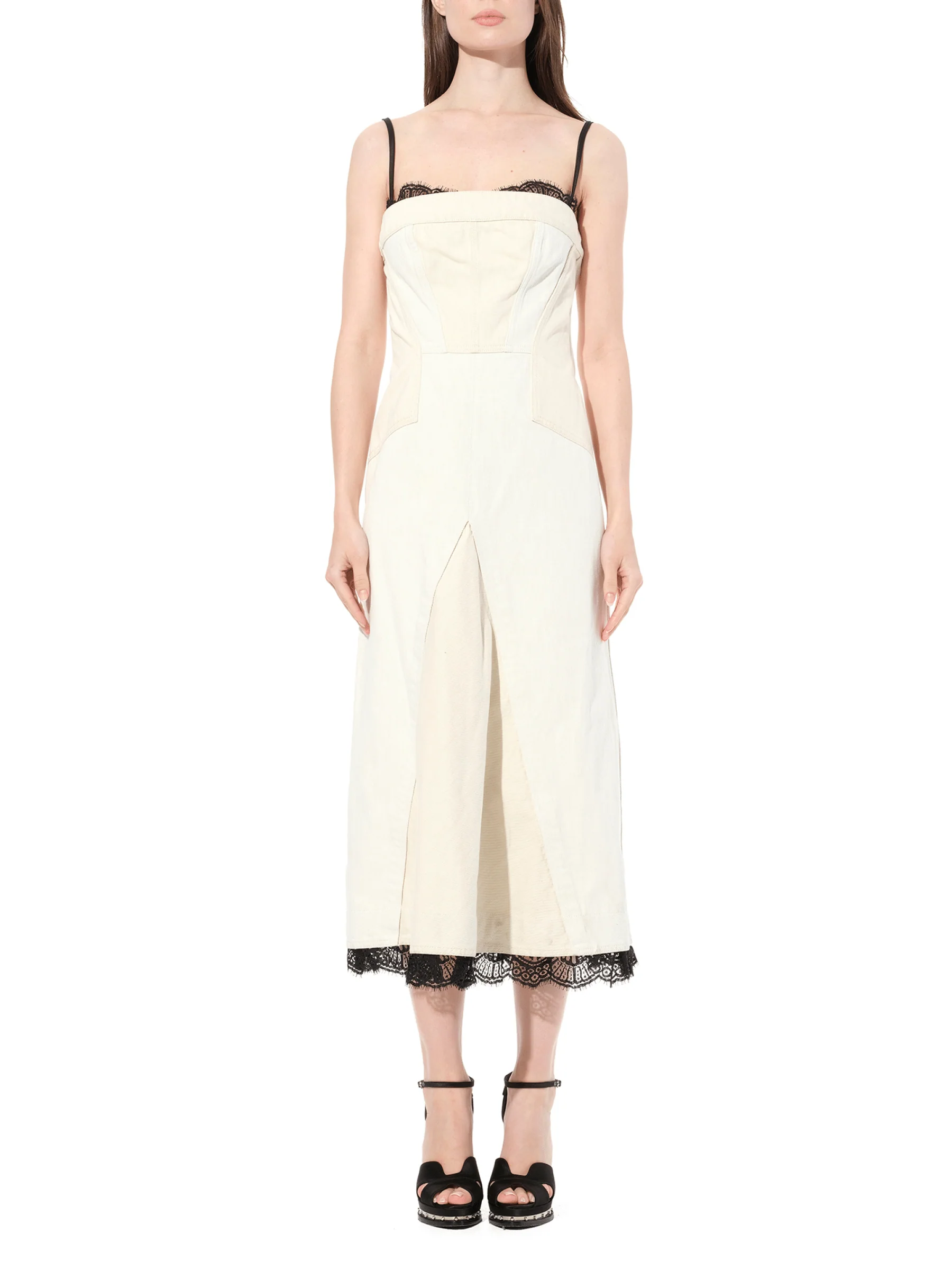 Denim Bust Midi Dress in Ecru - Image 4
