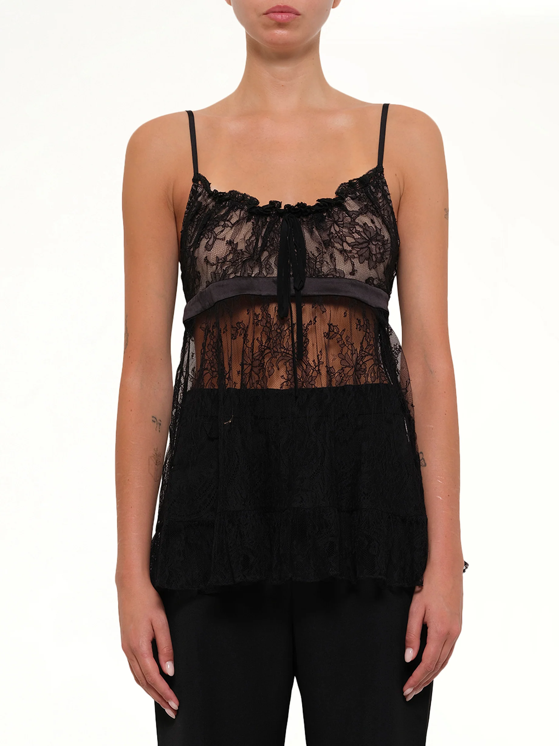 Lace Tie Camisole in Black