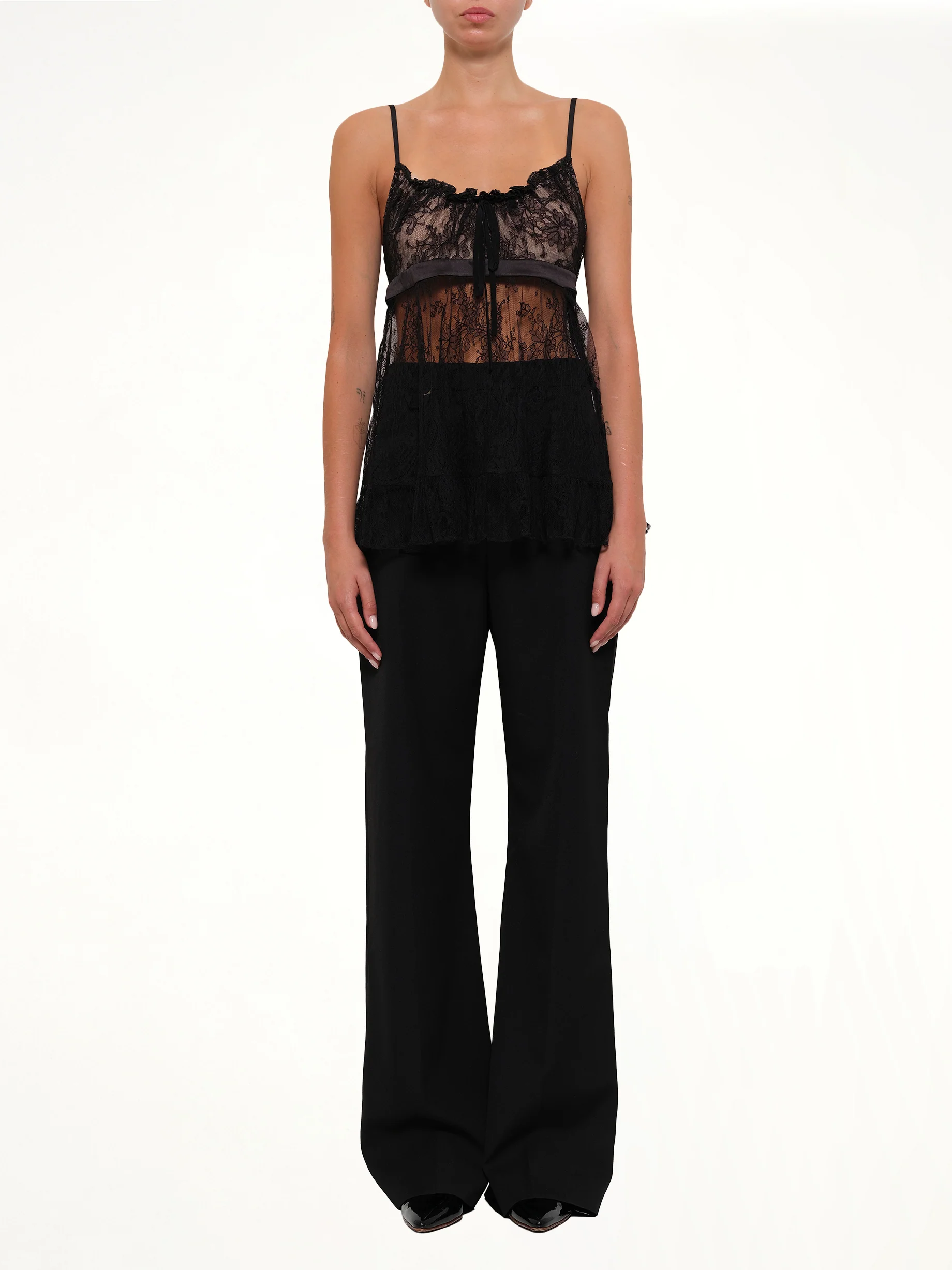 Lace Tie Camisole in Black - Image 2