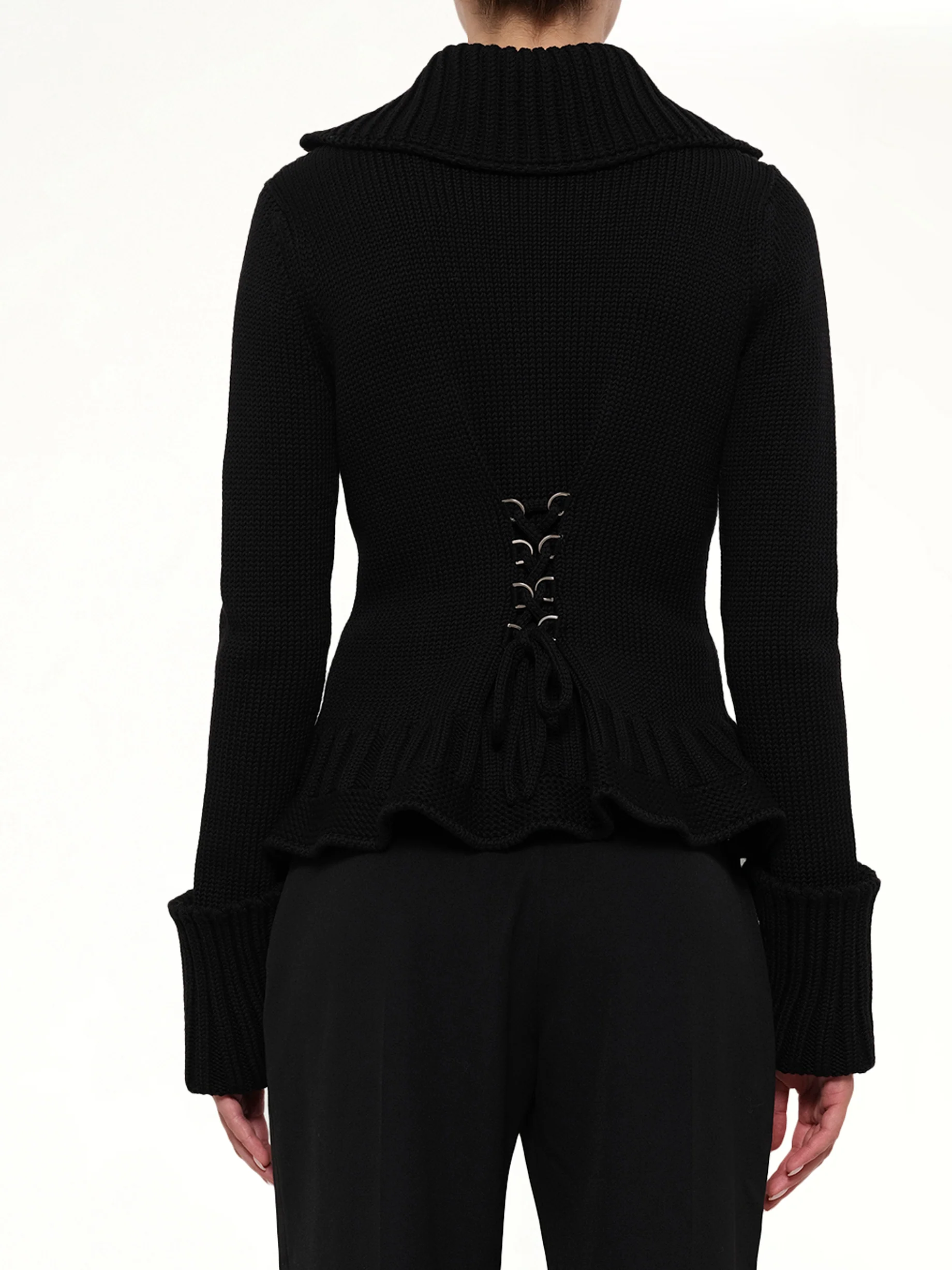 Amq - Lace Up Cardigan in Black - Image 3