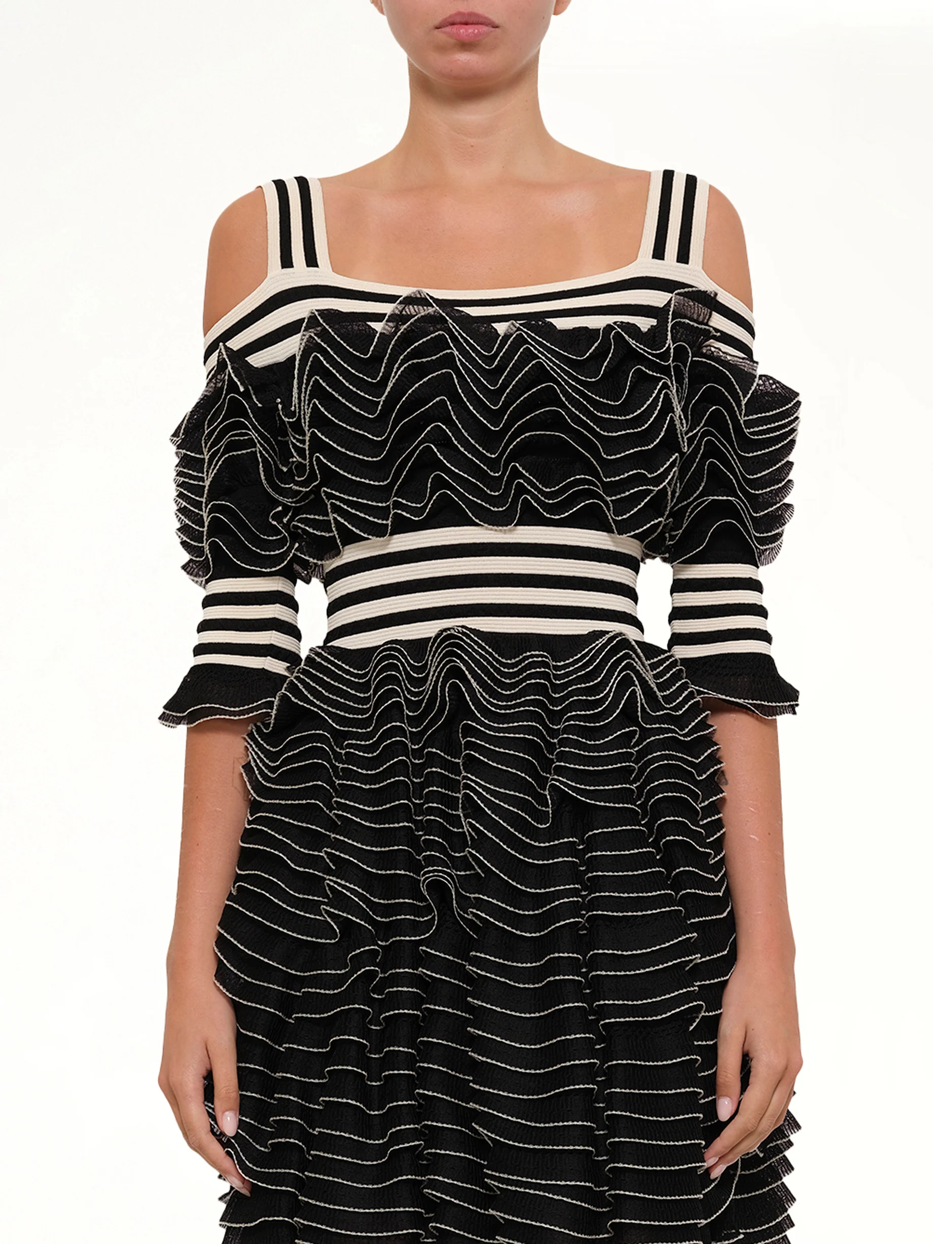 Lacy Frills Mini Dress in Black