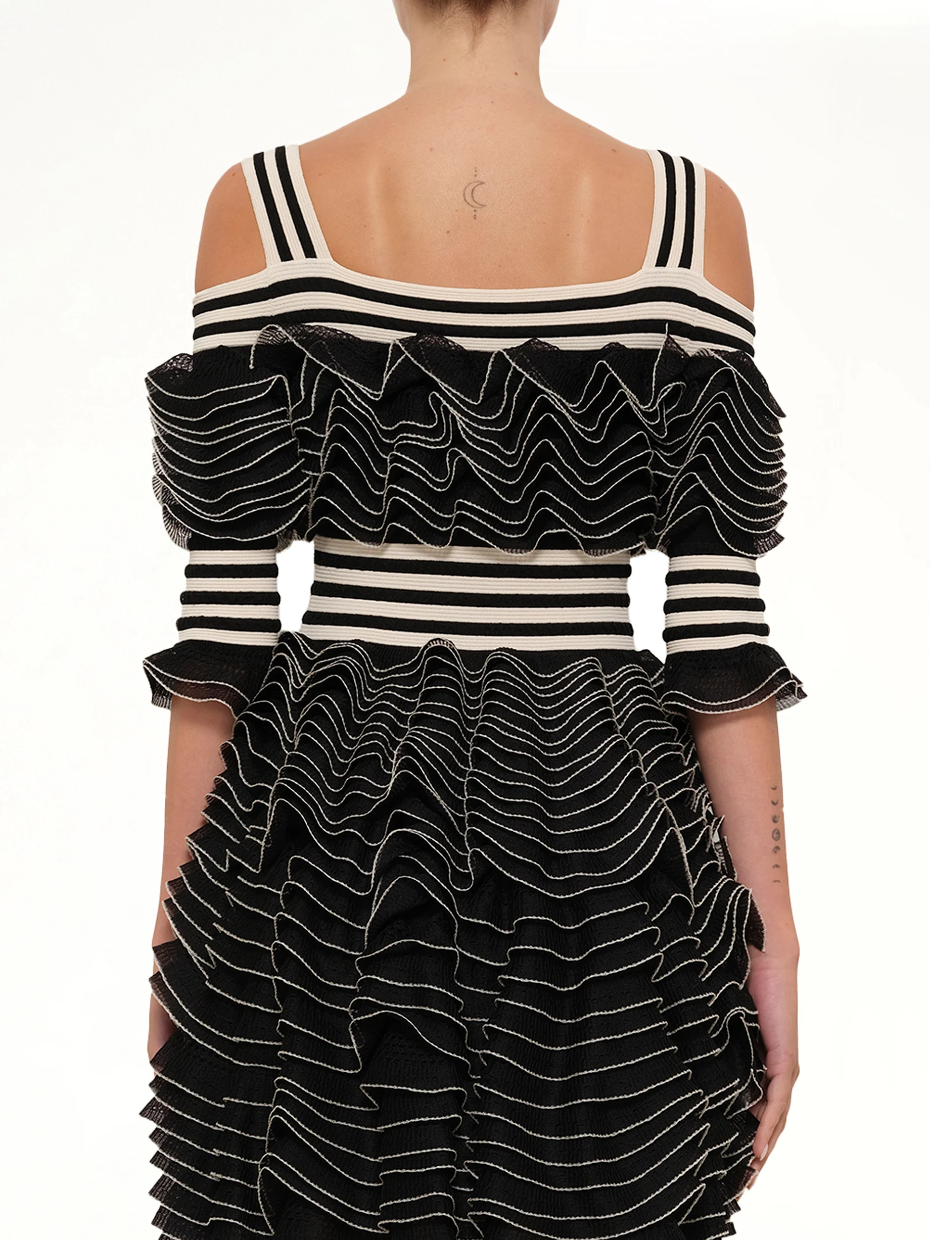 Lacy Frills Mini Dress in Black - Image 3