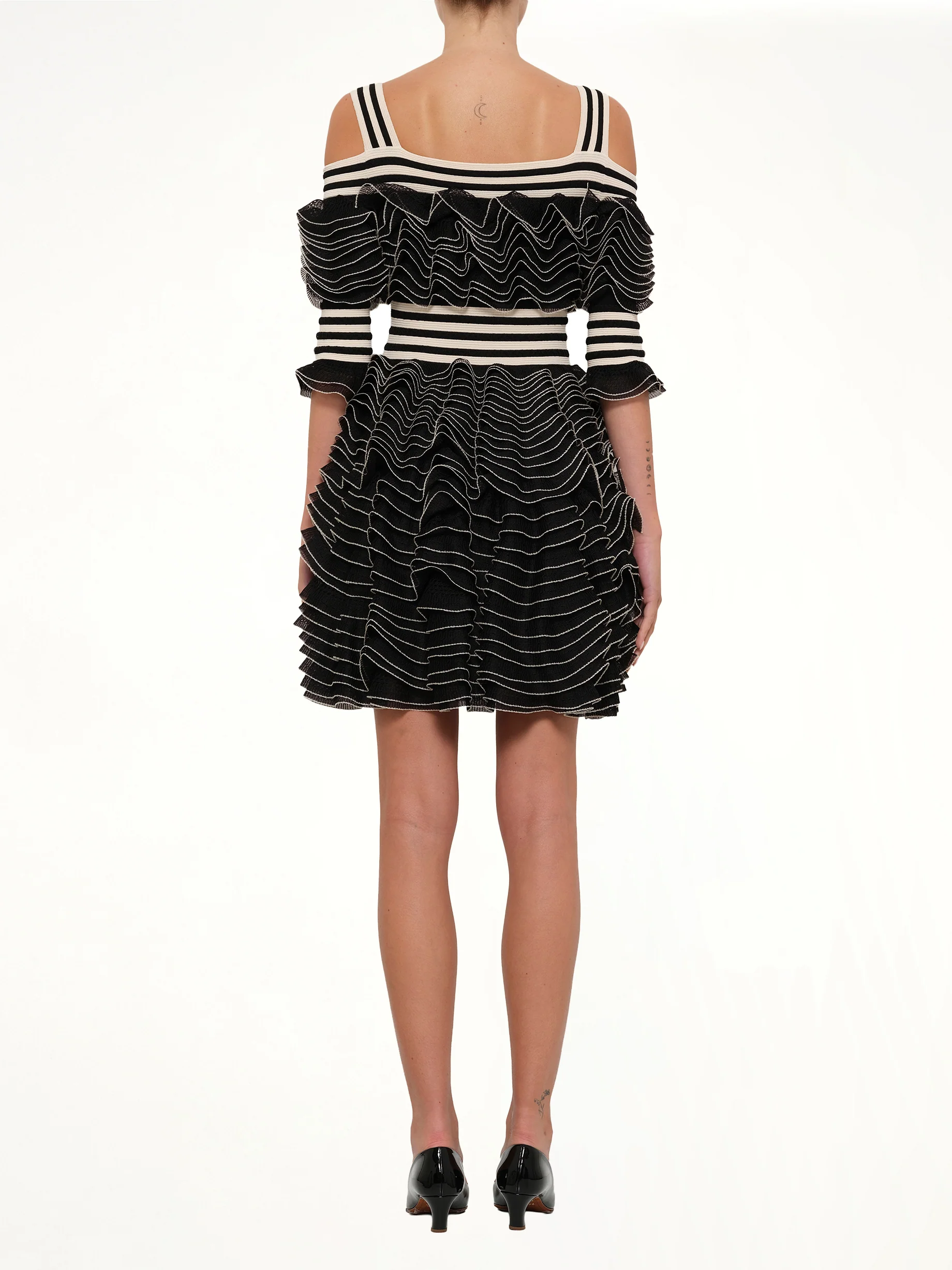 Lacy Frills Mini Dress in Black - Image 4
