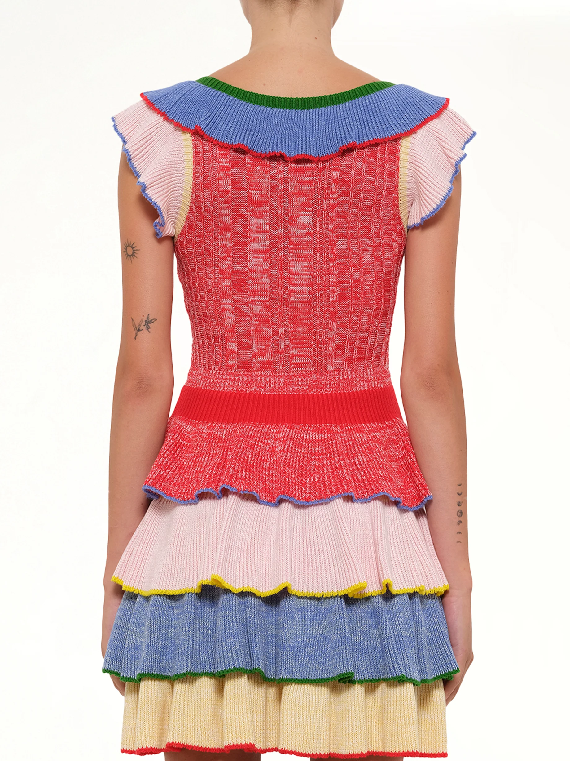 Multicolor Knit Mini Dress in Red/White - Image 3