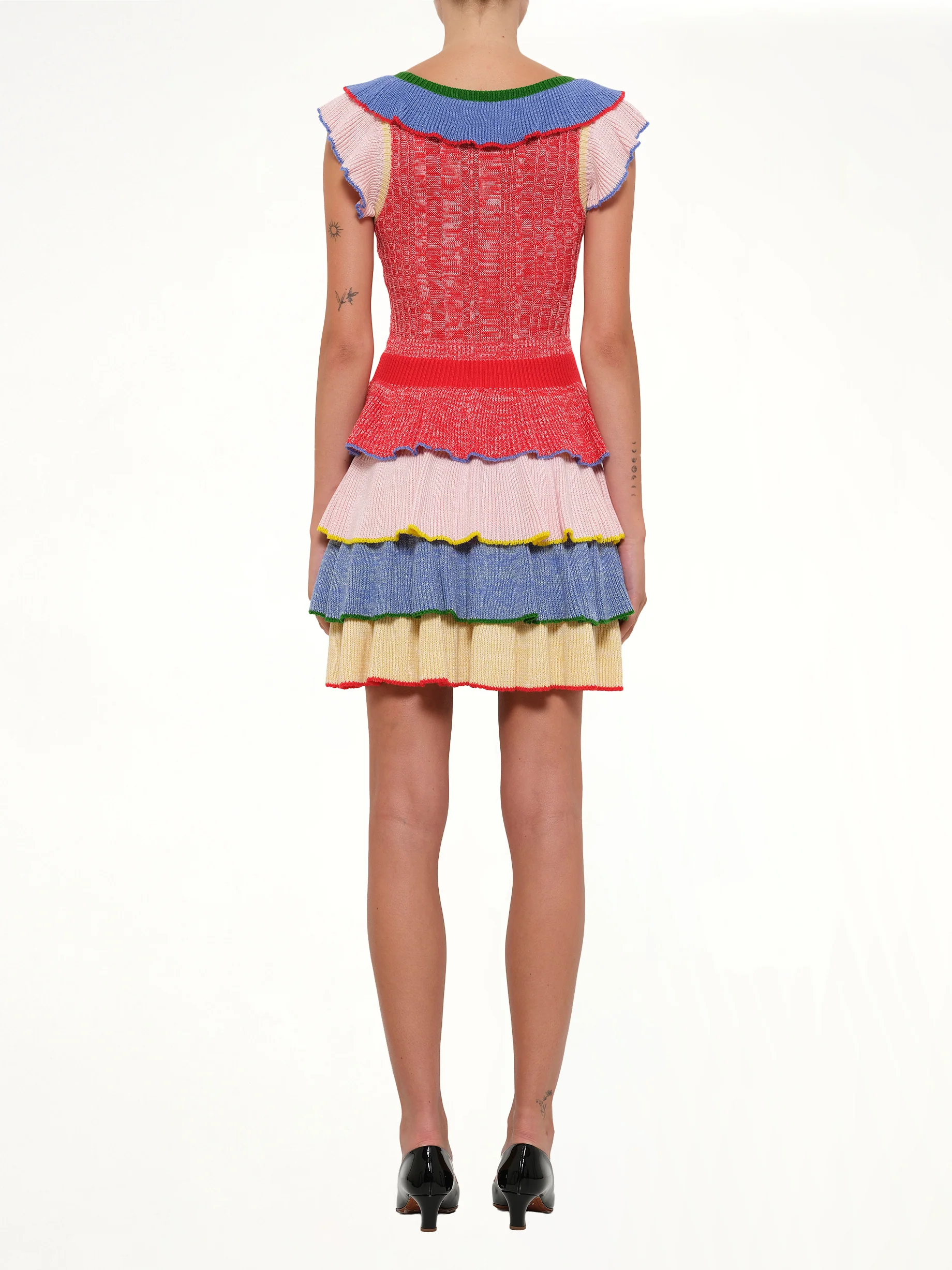 Multicolor Knit Mini Dress in Red/White - Image 4