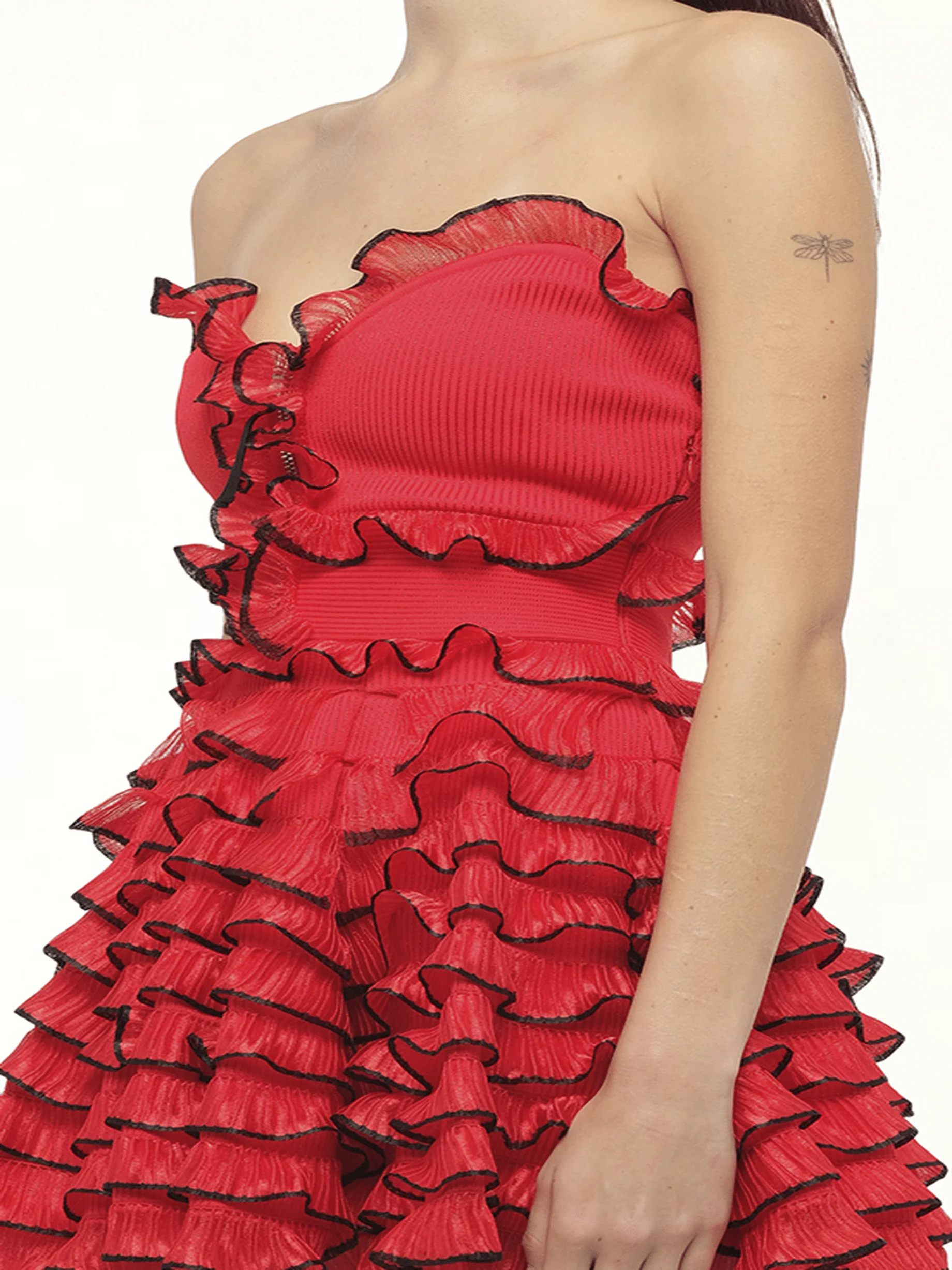 Off Shld Str Mini Dress in Red/Blk - Image 3