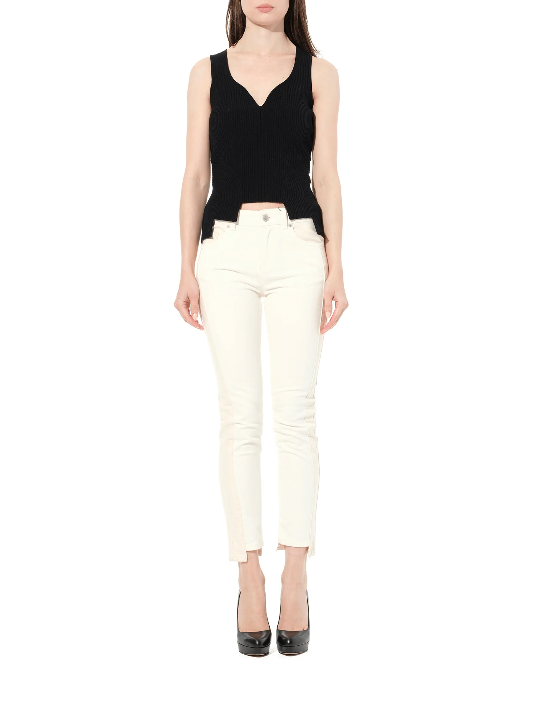 Patch Denim Pants in Ecru - Image 4