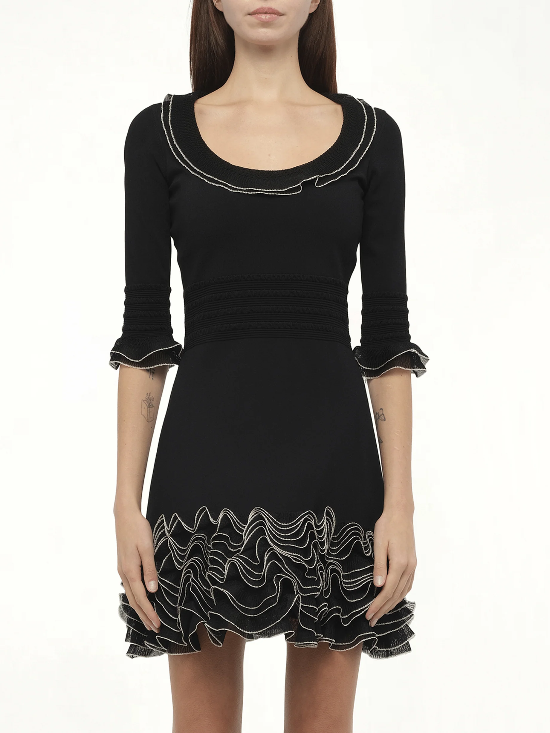 Amq - Plain Knit Mini Dress in Black020