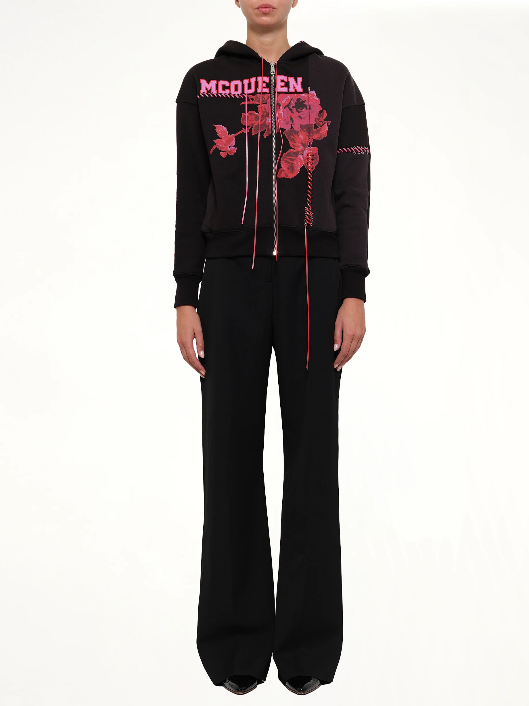 Rose Print Hoodies in Black - Image 2