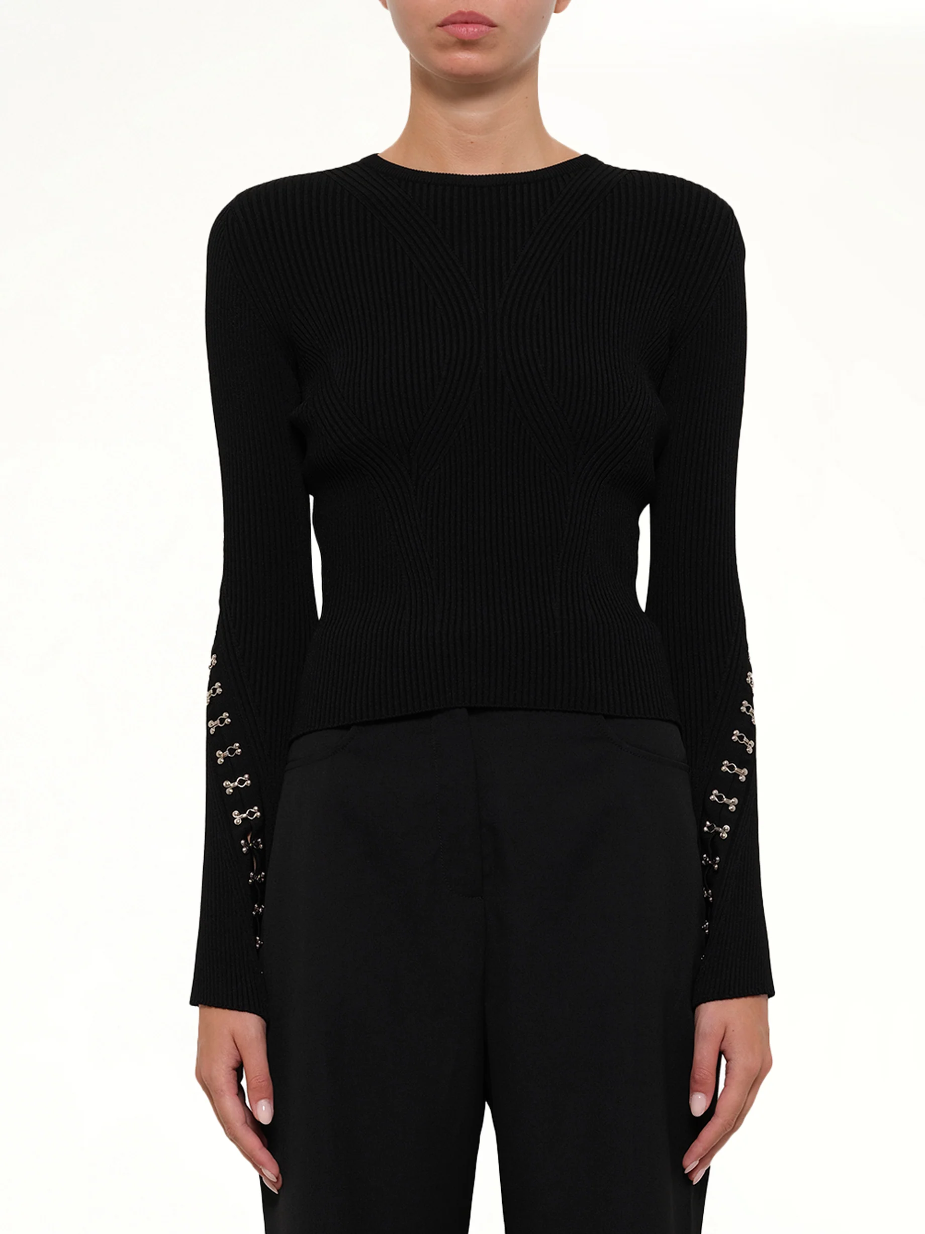 Slash Crew Neck Knitwear in Black