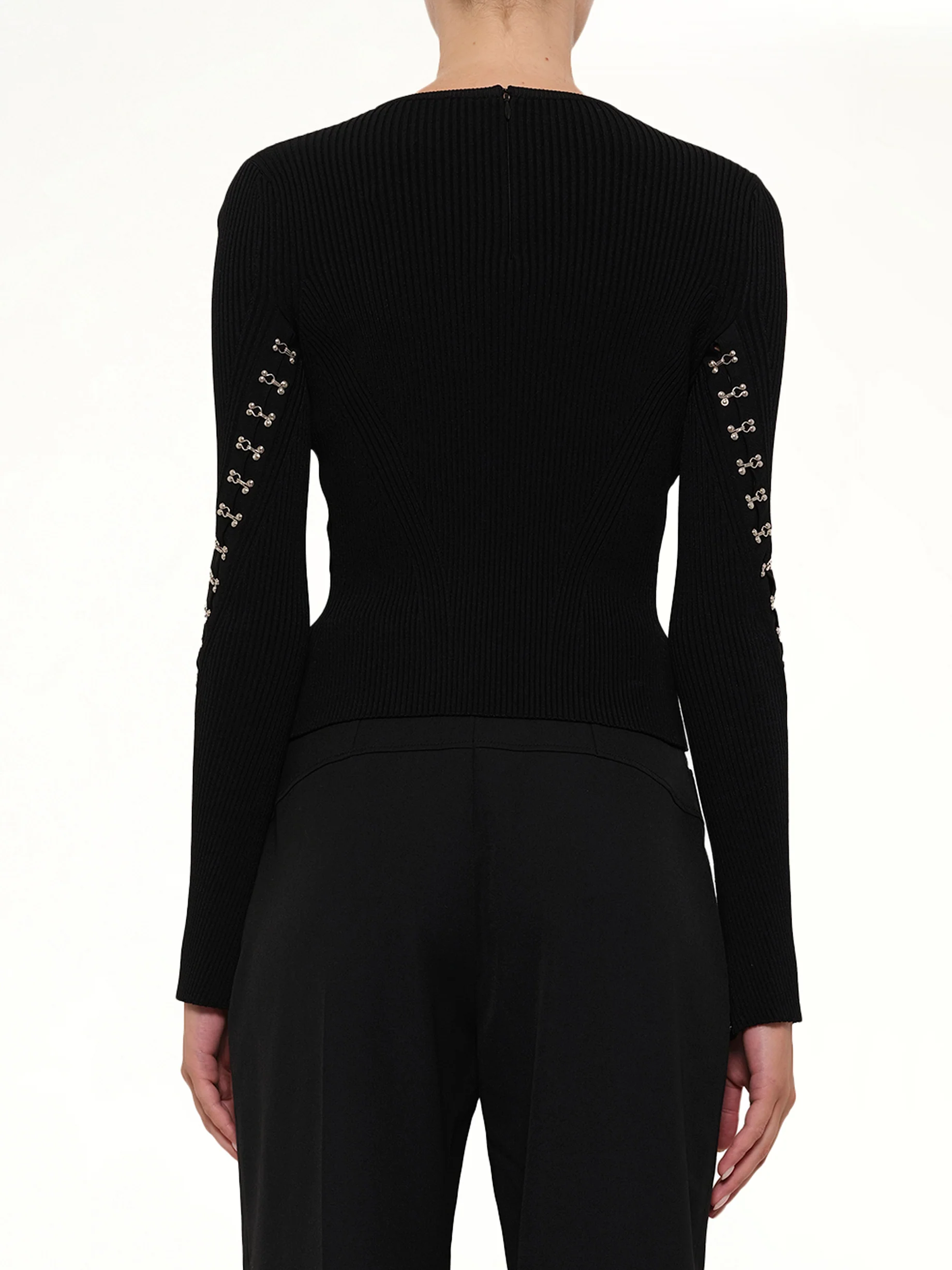 Slash Crew Neck Knitwear in Black - Image 3