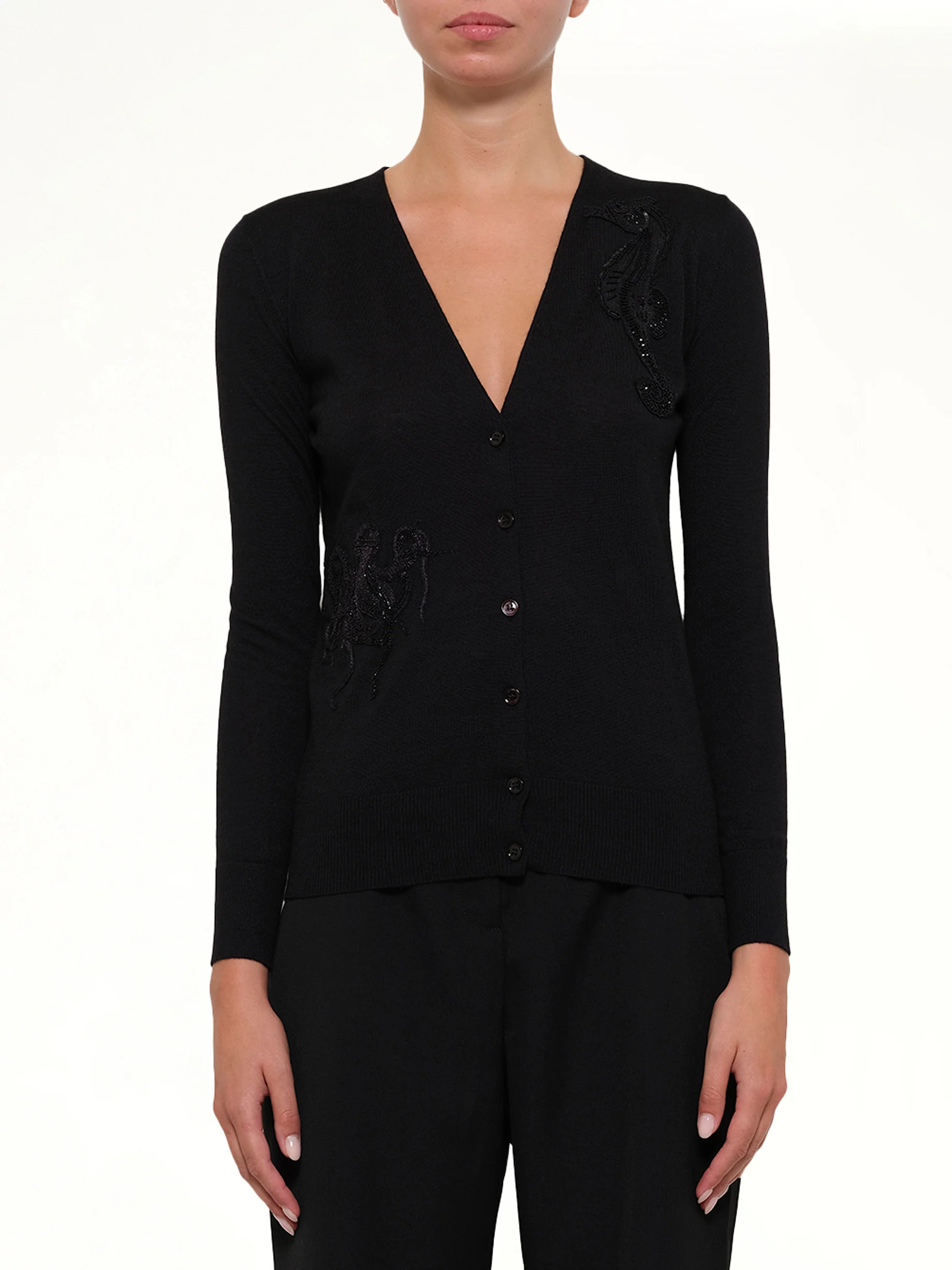 V Neck Cardigan in Black