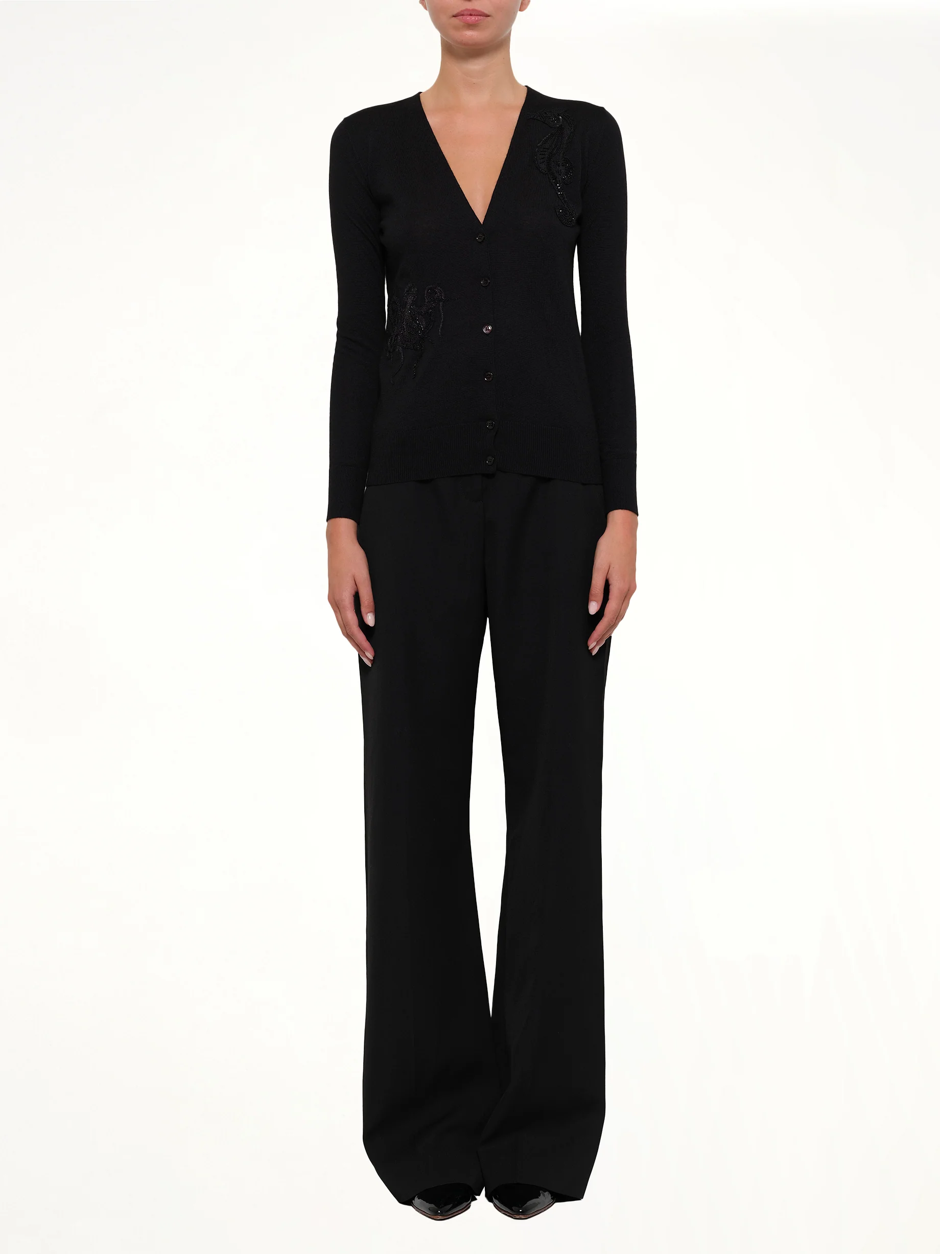 V Neck Cardigan in Black - Image 2