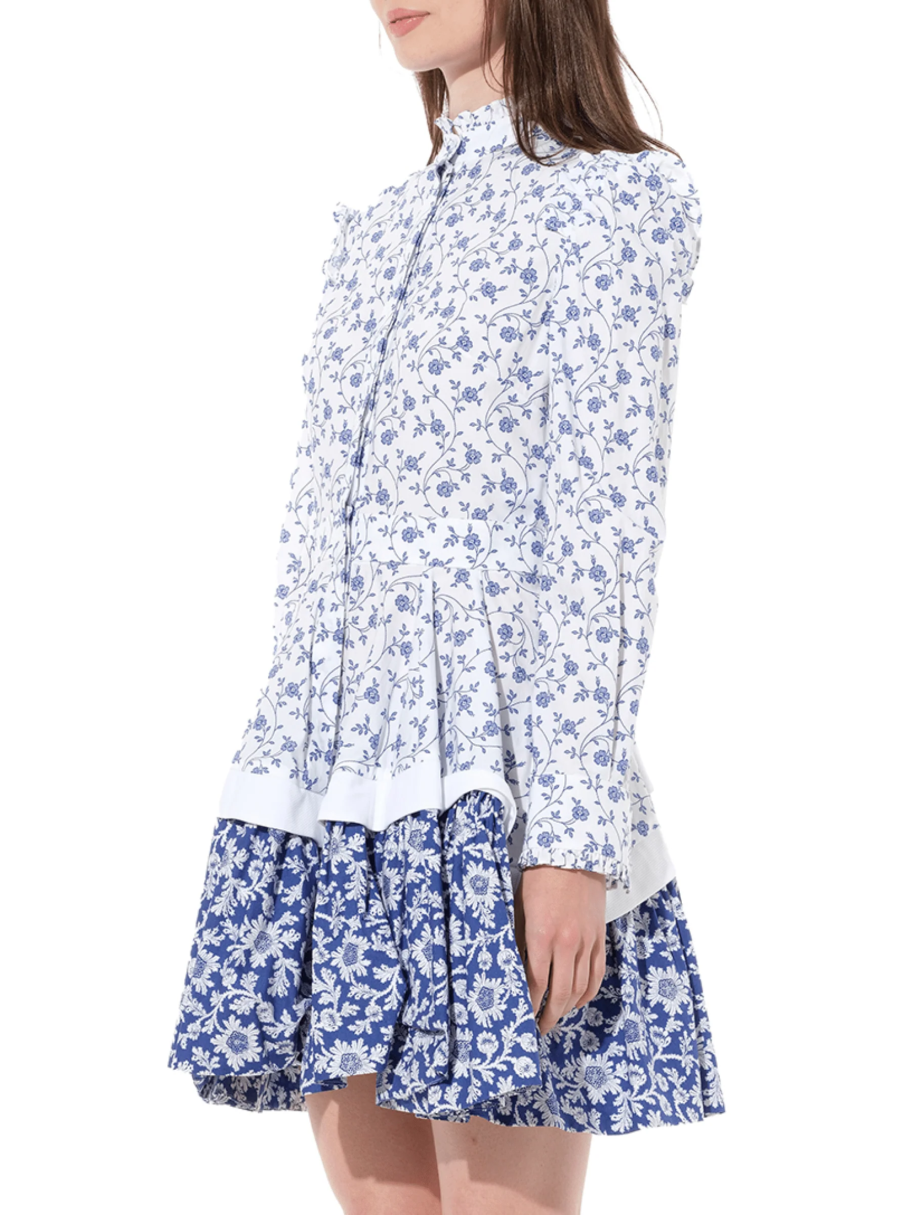 Victorian Floral Mini Dress in White - Image 5