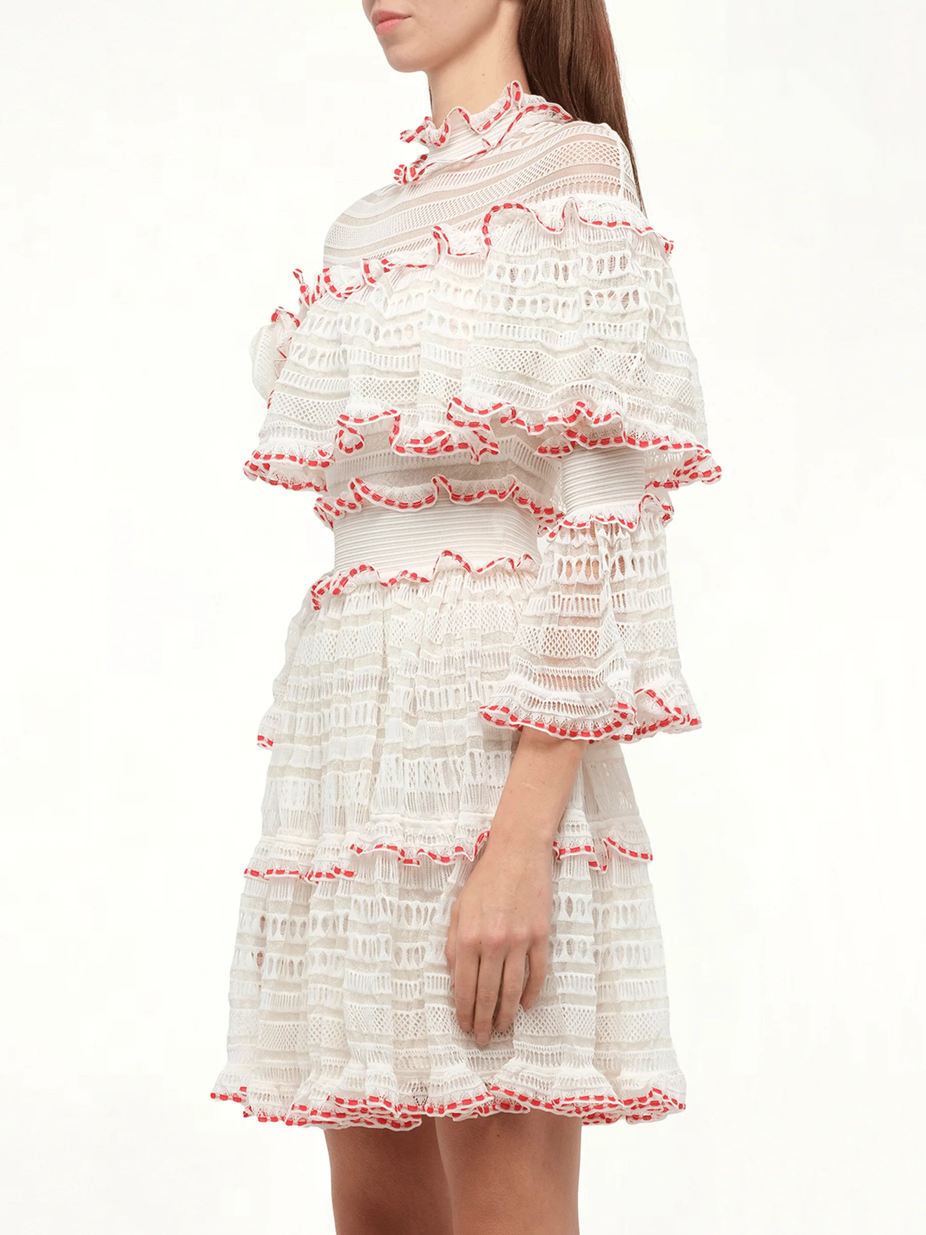 AMQ - Volume Lace Mini Dress in White/Pink - Image 2