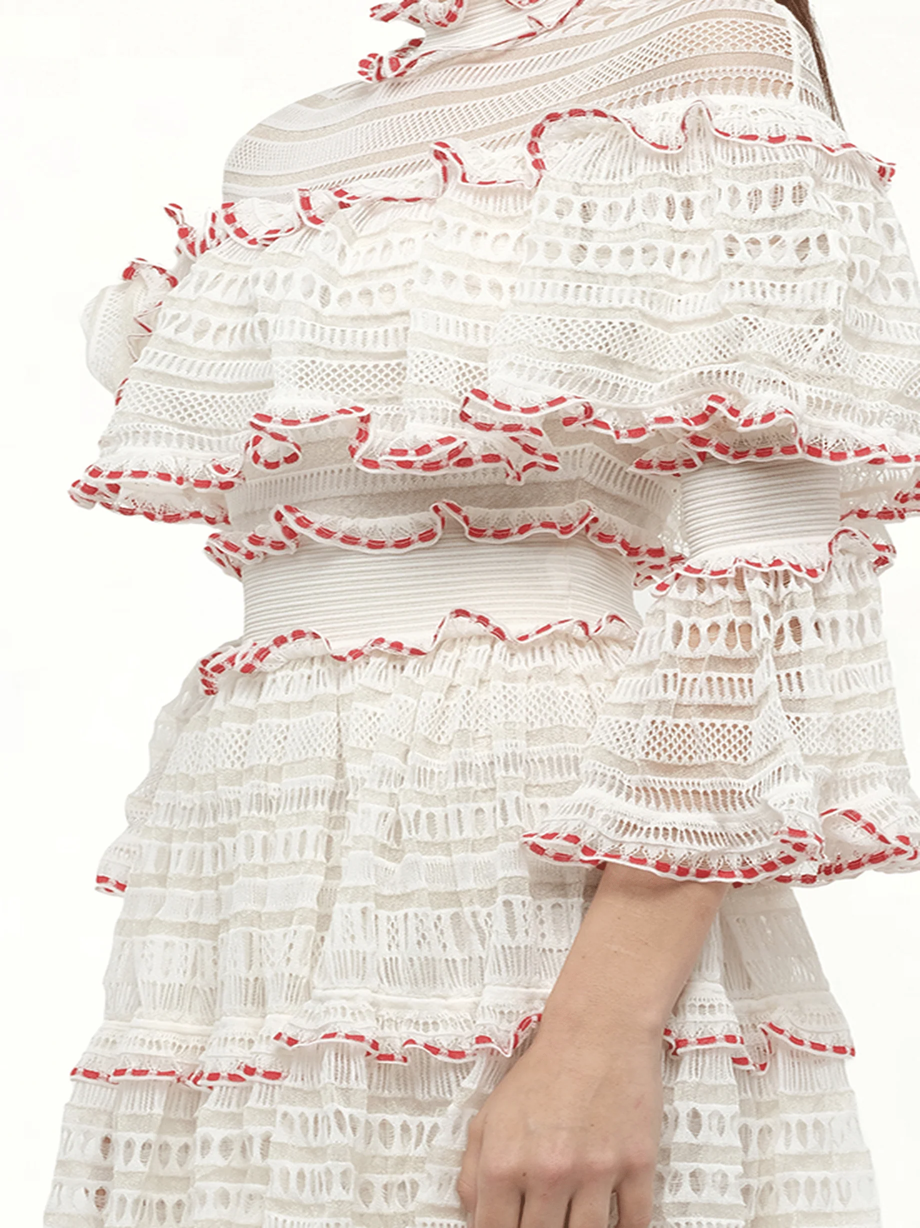 AMQ - Volume Lace Mini Dress in White/Pink - Image 3