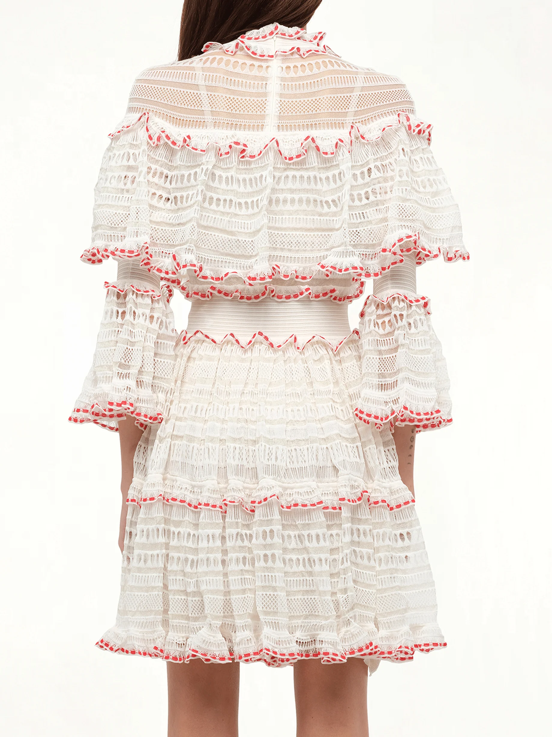AMQ - Volume Lace Mini Dress in White/Pink - Image 6