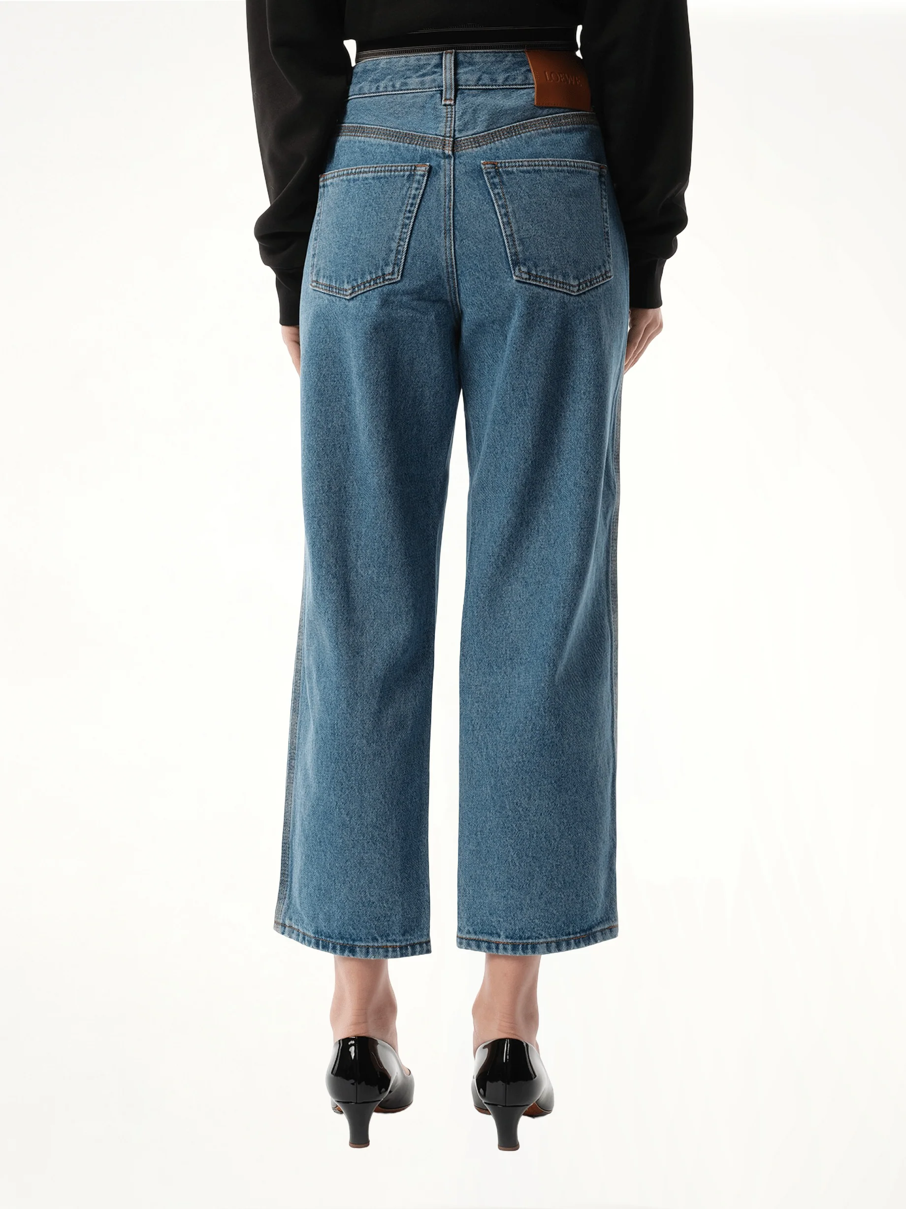 Anagram Cropped Jeans in Mid Blue - Image 6
