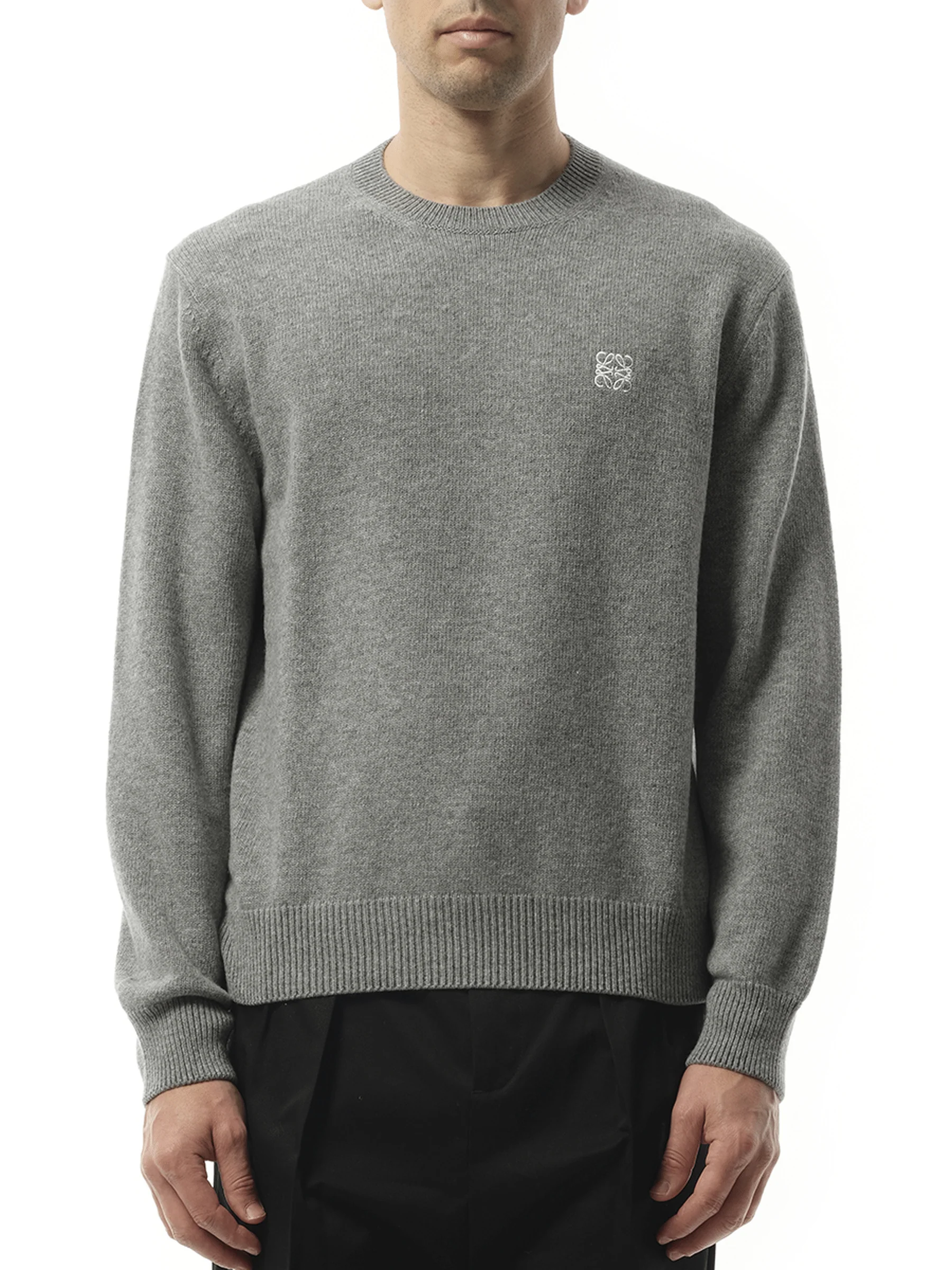 Anagram Embroidered Knit Sweater in Grey Melange