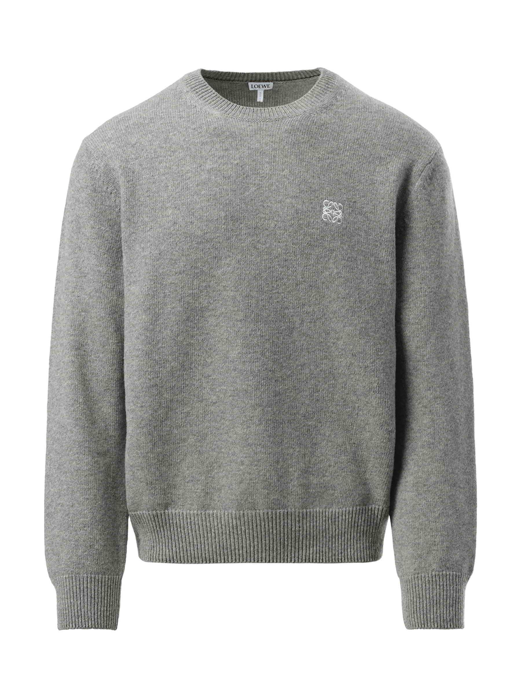 Anagram Embroidered Knit Sweater in Grey Melange - Image 2