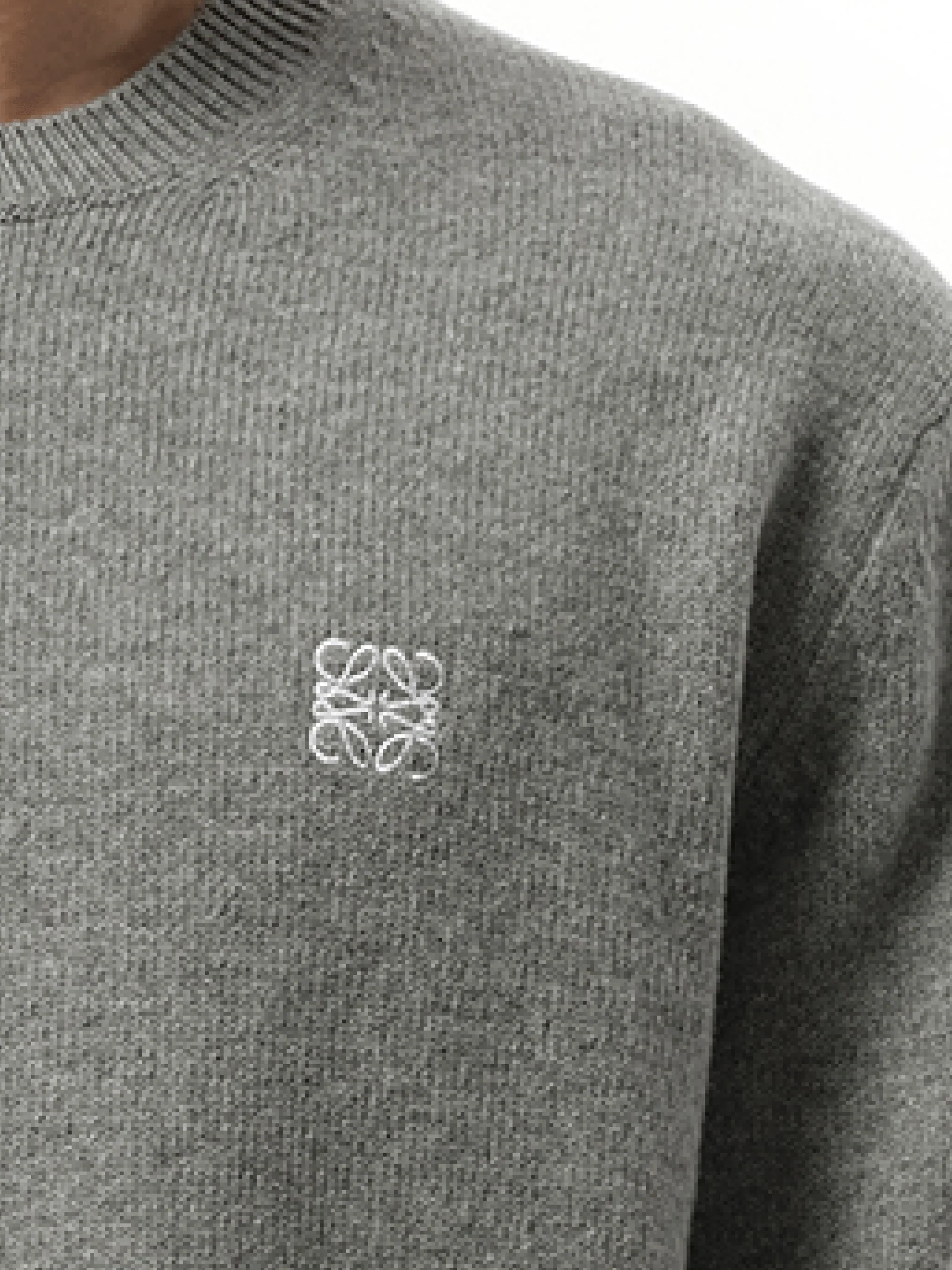 Anagram Embroidered Knit Sweater in Grey Melange - Image 3