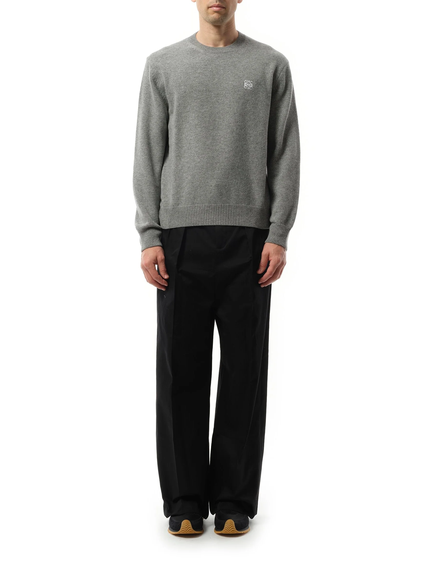 Anagram Embroidered Knit Sweater in Grey Melange - Image 4