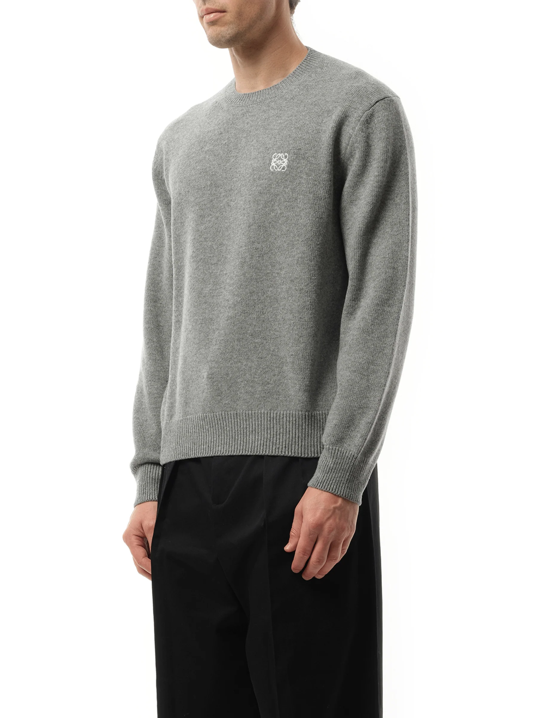 Anagram Embroidered Knit Sweater in Grey Melange - Image 5