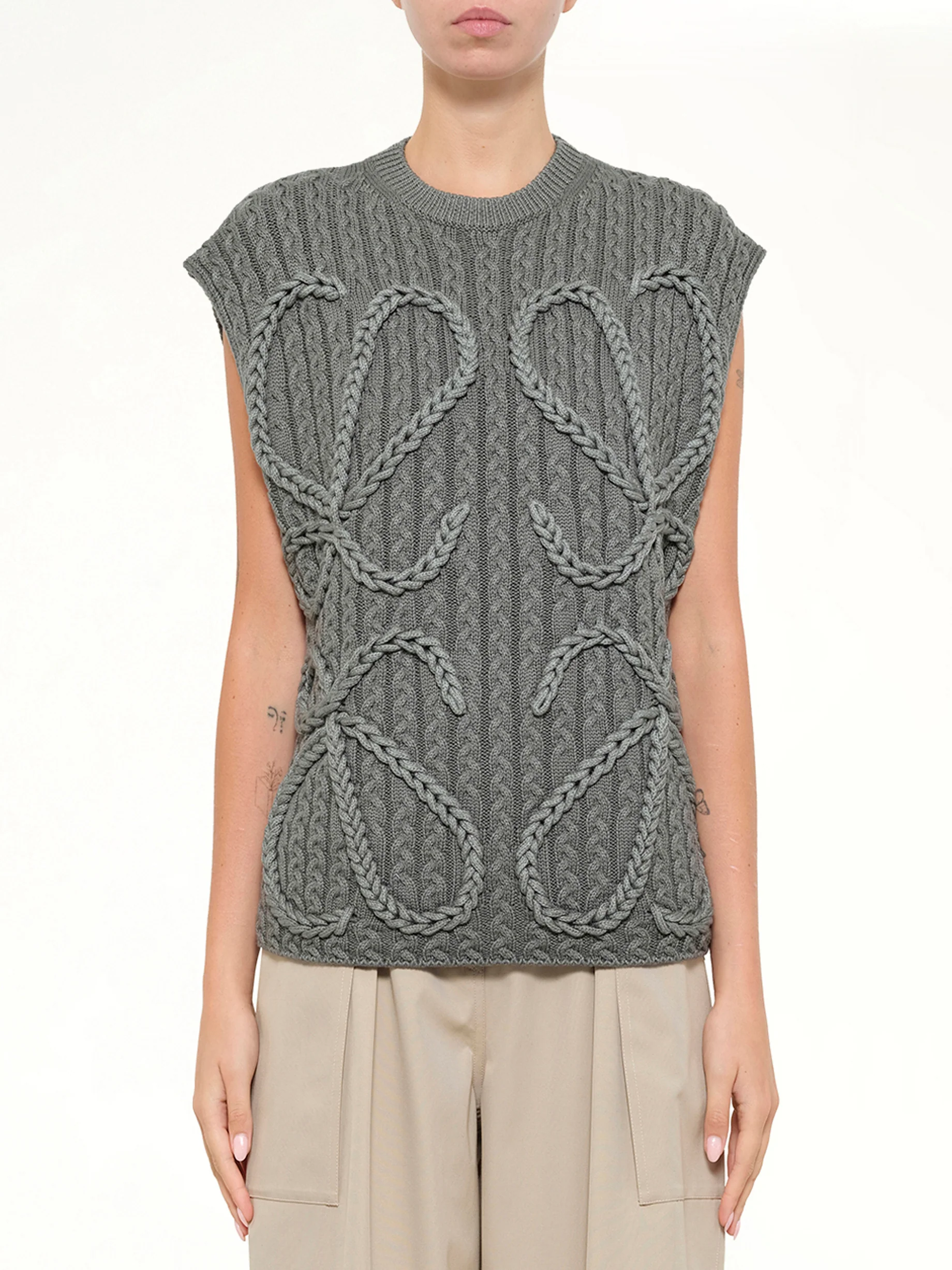 Anagram Knit Vest in Khaki Green