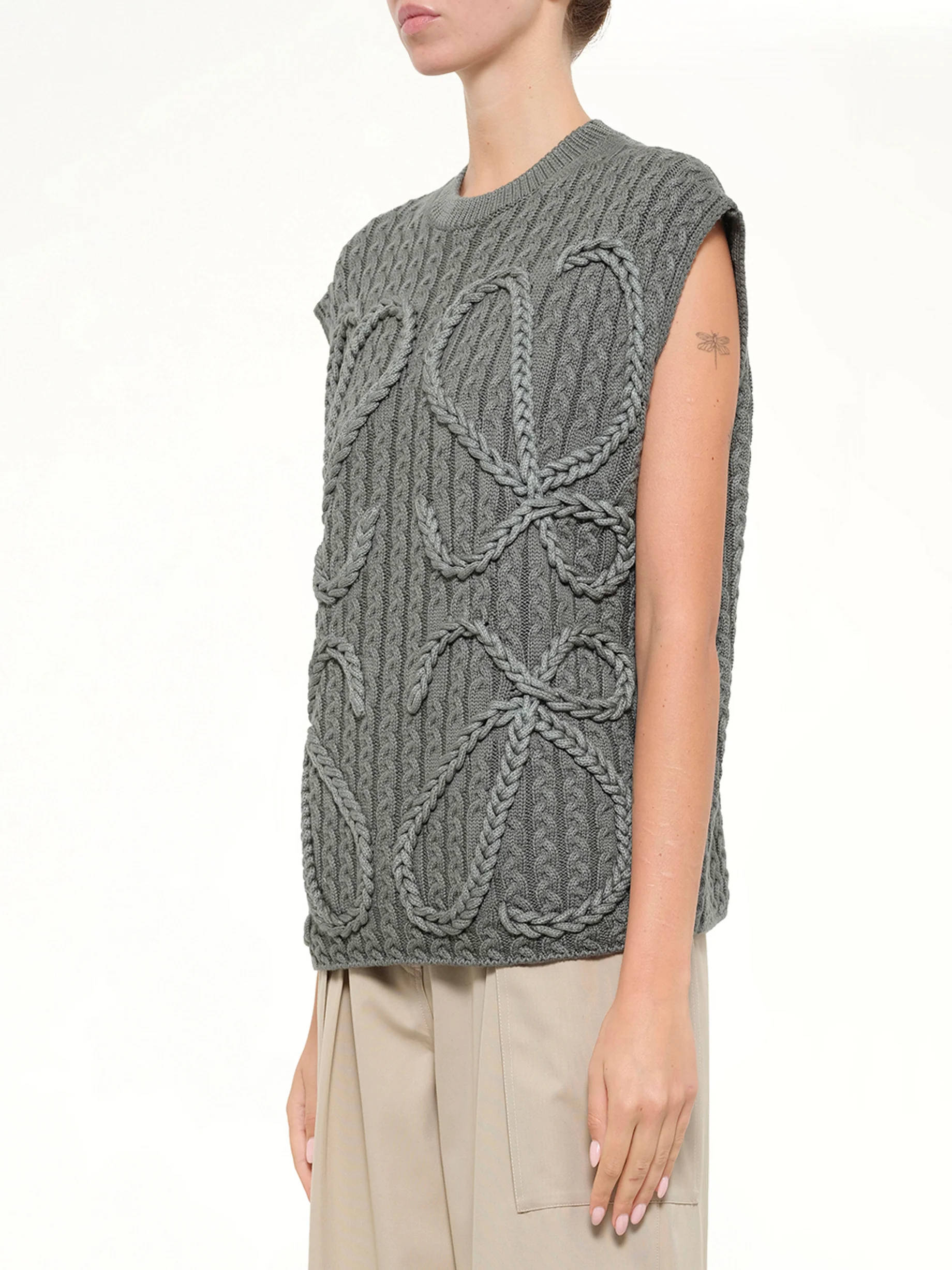 Anagram Knit Vest in Khaki Green - Image 3