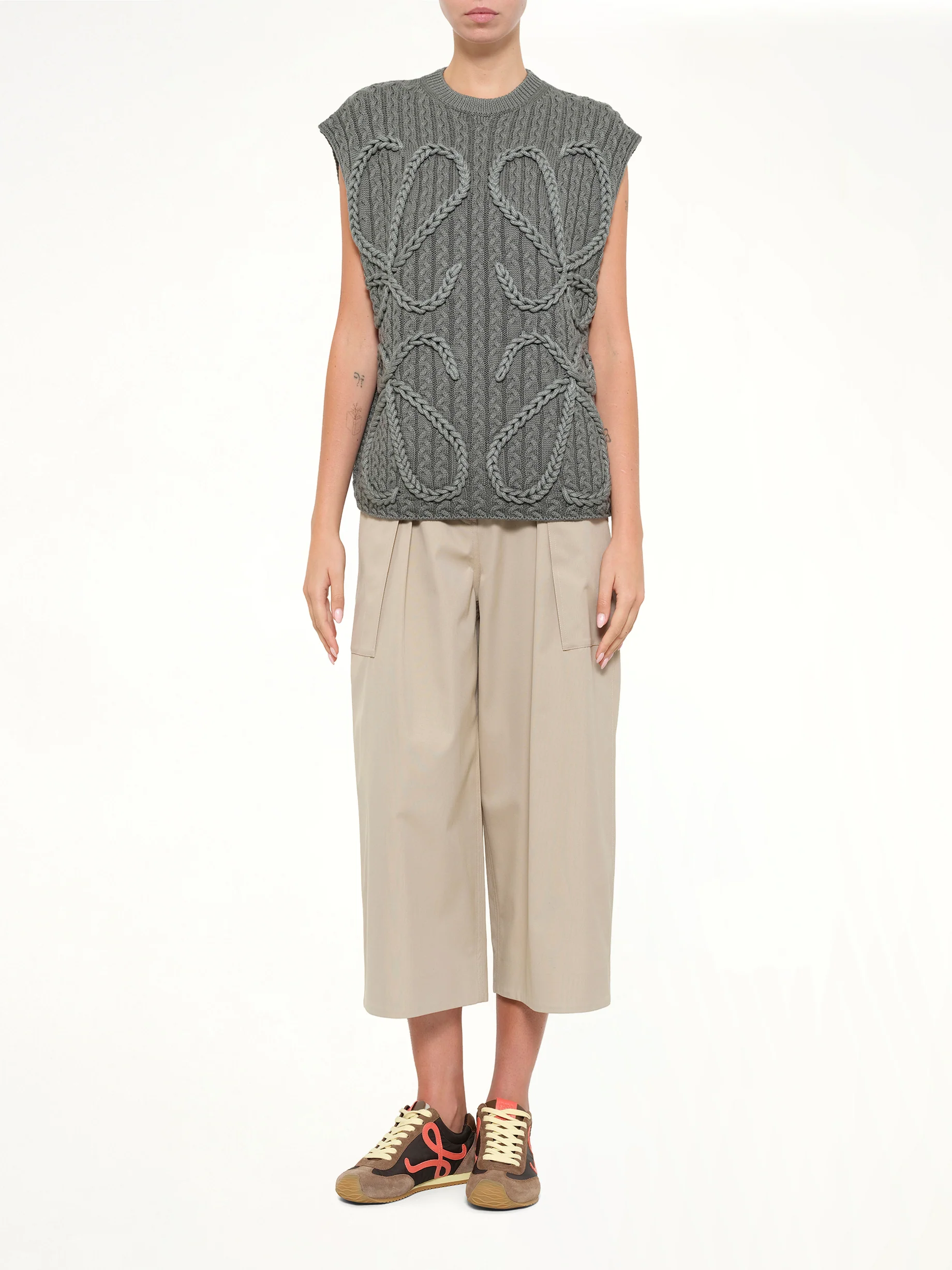 Anagram Knit Vest in Khaki Green - Image 4