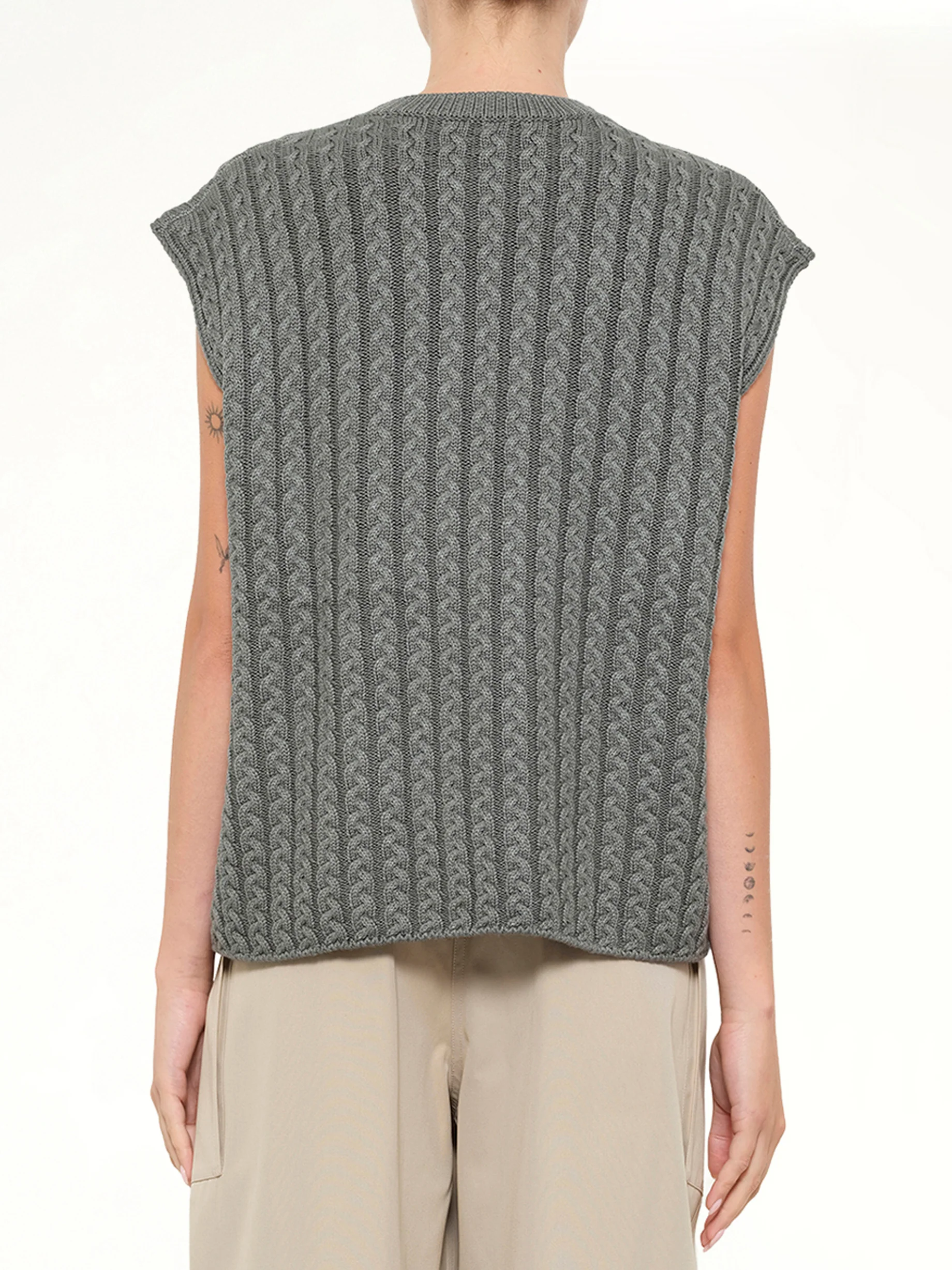 Anagram Knit Vest in Khaki Green - Image 5