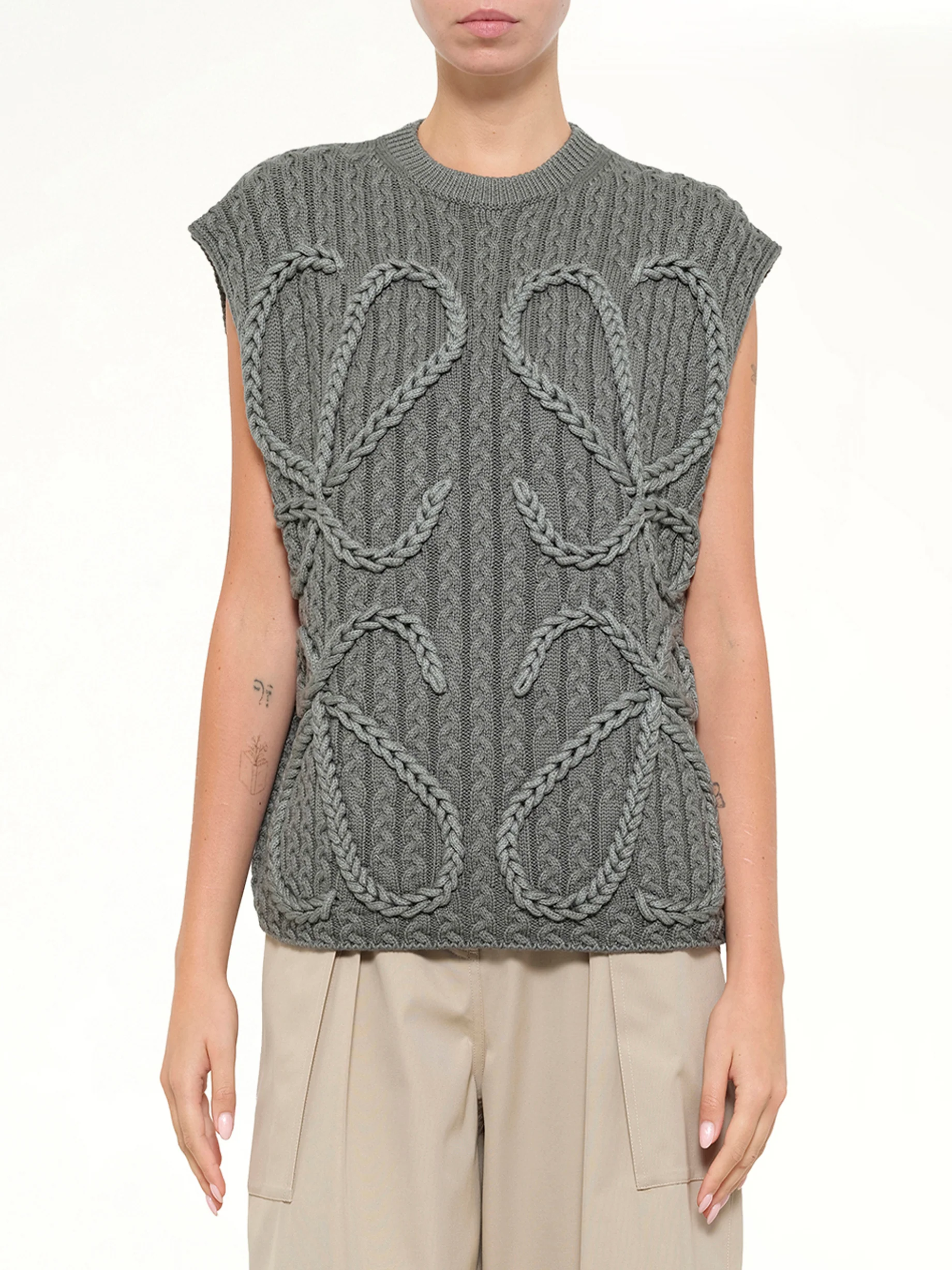 Anagram Knit Vest in Khaki Green - Image 6