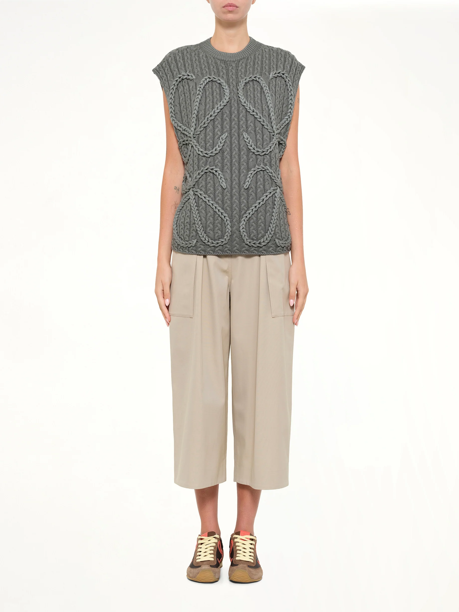 Anagram Knit Vest in Khaki Green - Image 7
