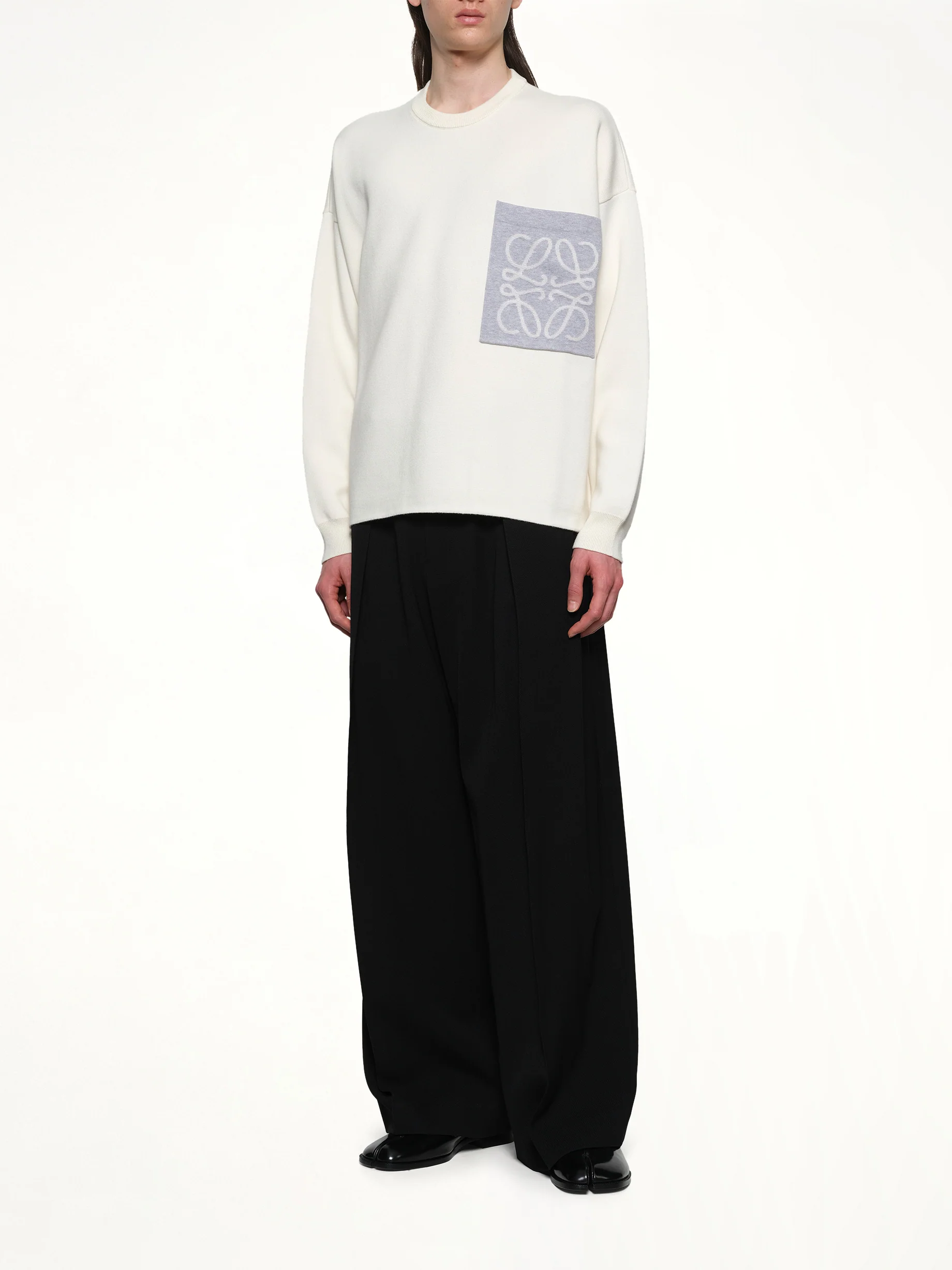 Anagram Pocket Sweater in Beige - Image 4