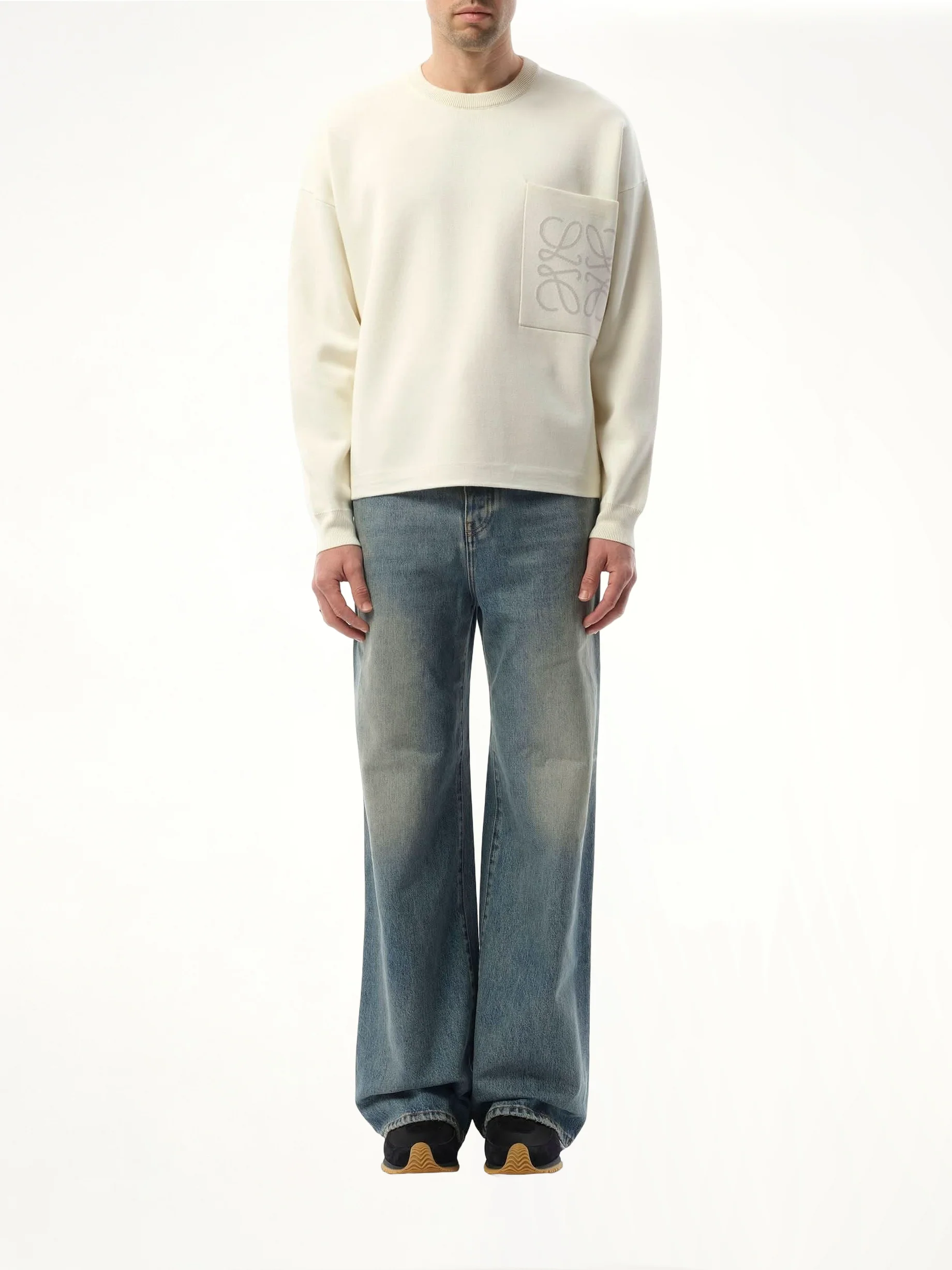 Anagram Pocket Sweater in White/Light Grey - Image 4