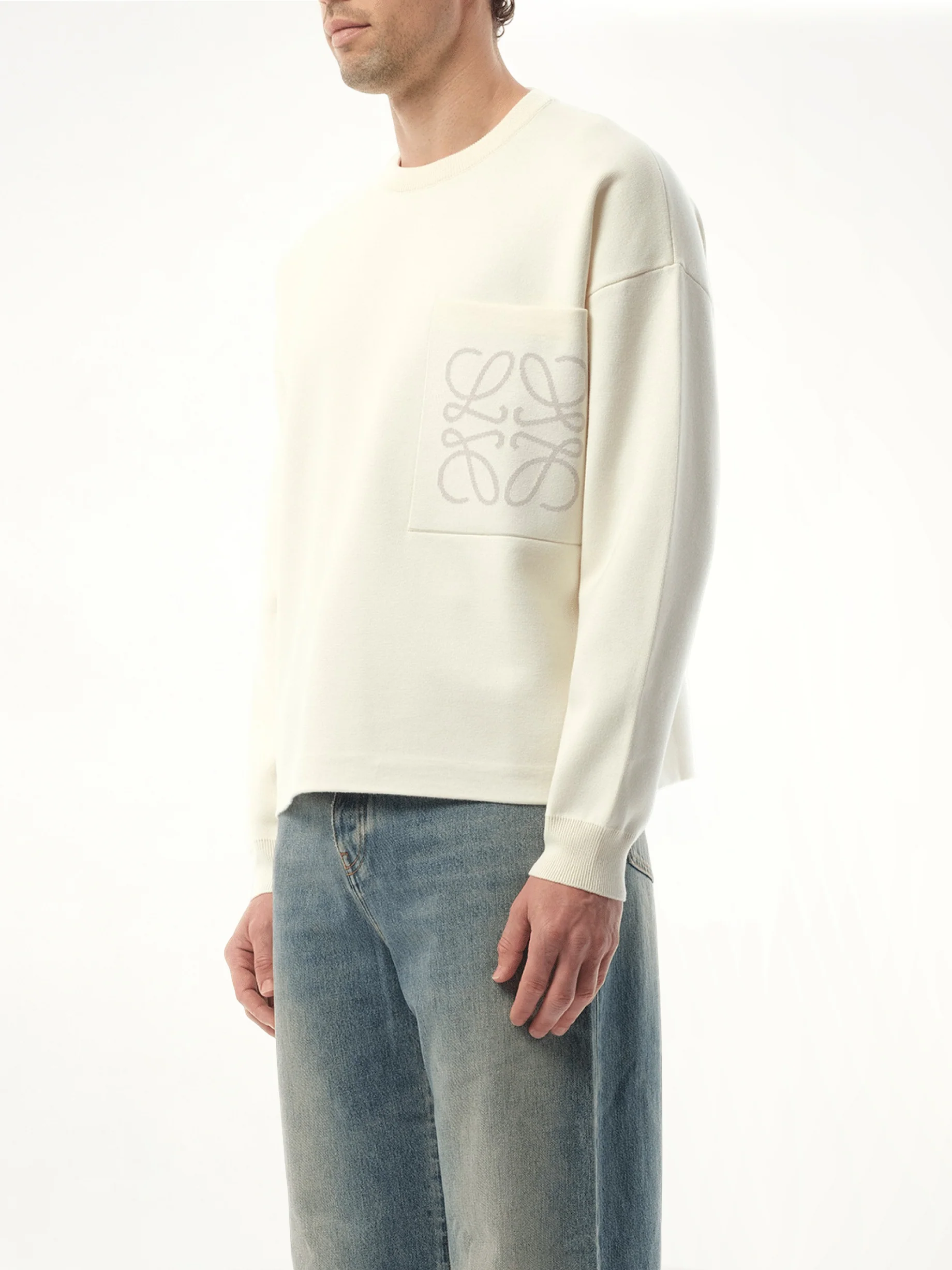 Anagram Pocket Sweater in White/Light Grey - Image 5