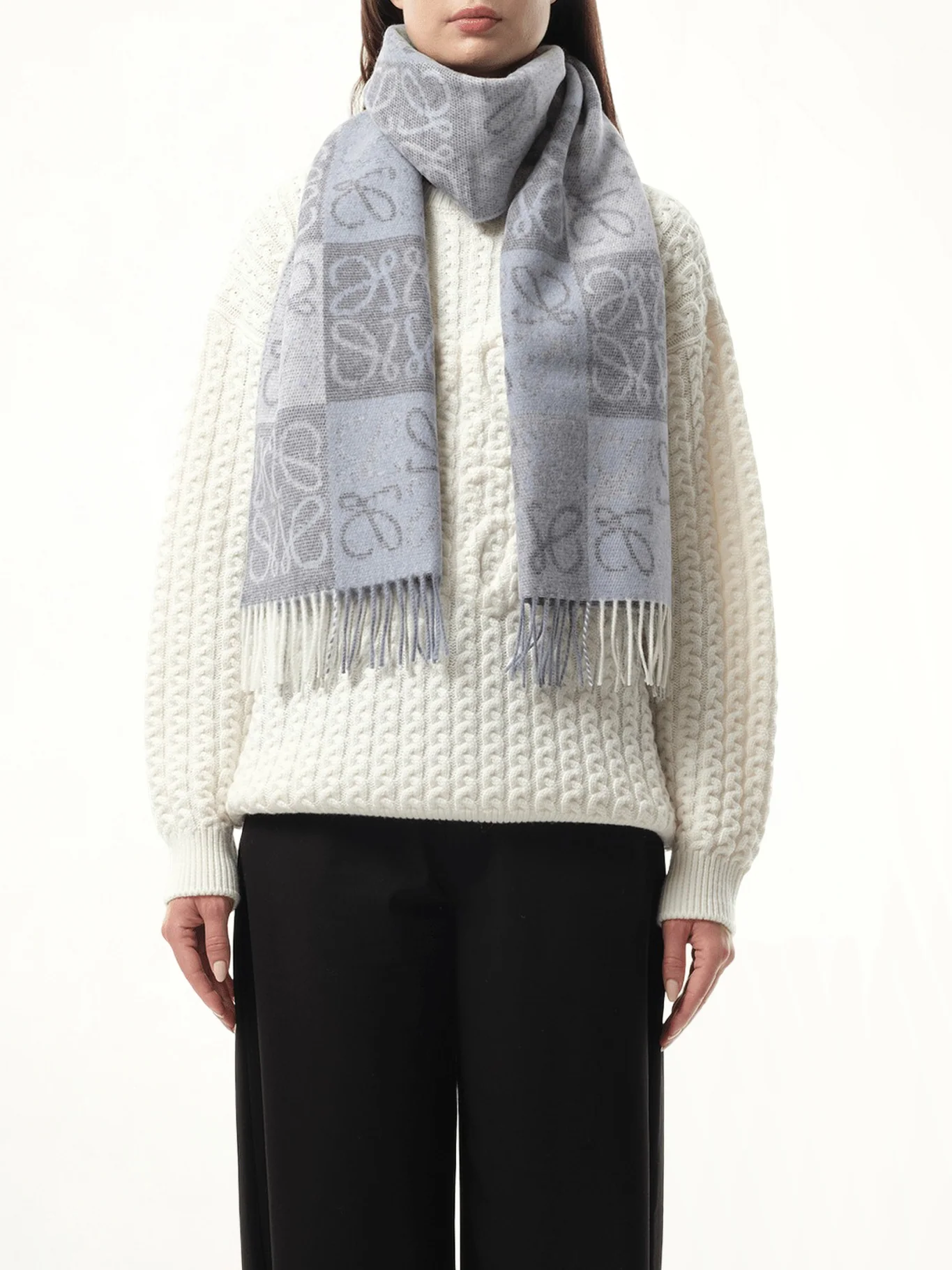 Anagram Wool Cashmere Scarf in Blue/White - Image 2