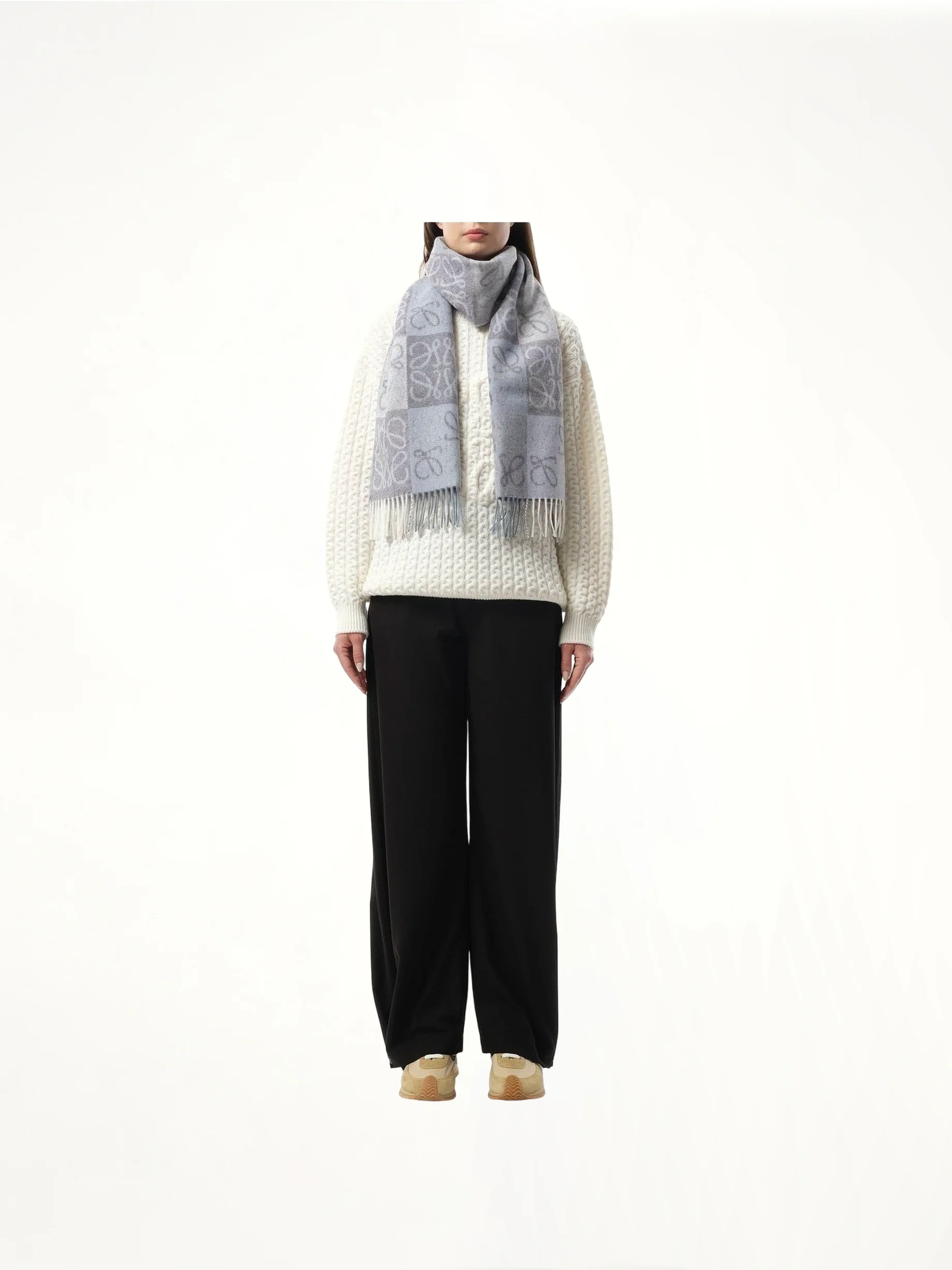 Anagram Wool Cashmere Scarf in Blue/White - Image 4