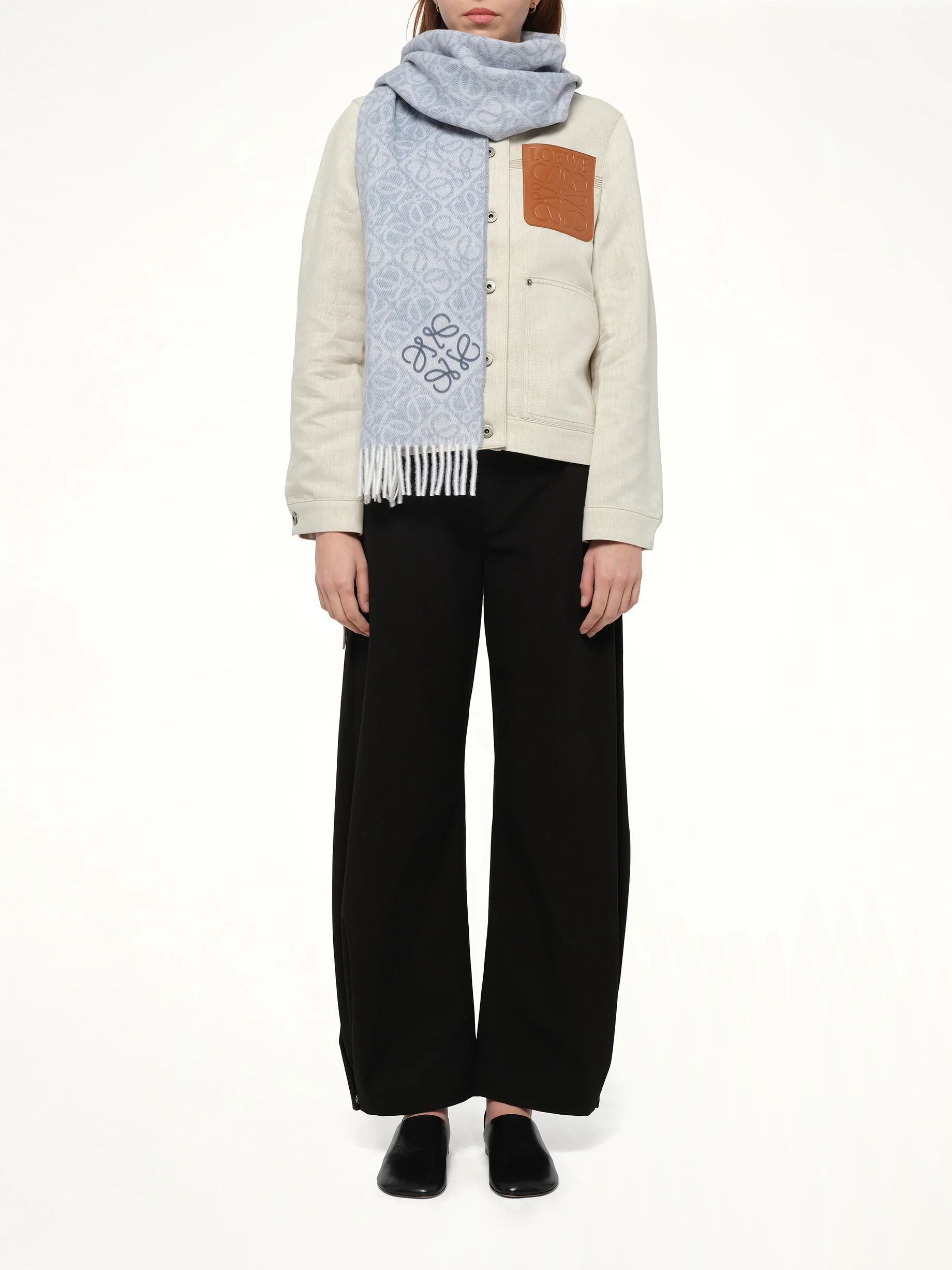 Anagram Wool Cashmere Scarf in Light Blue - Image 2