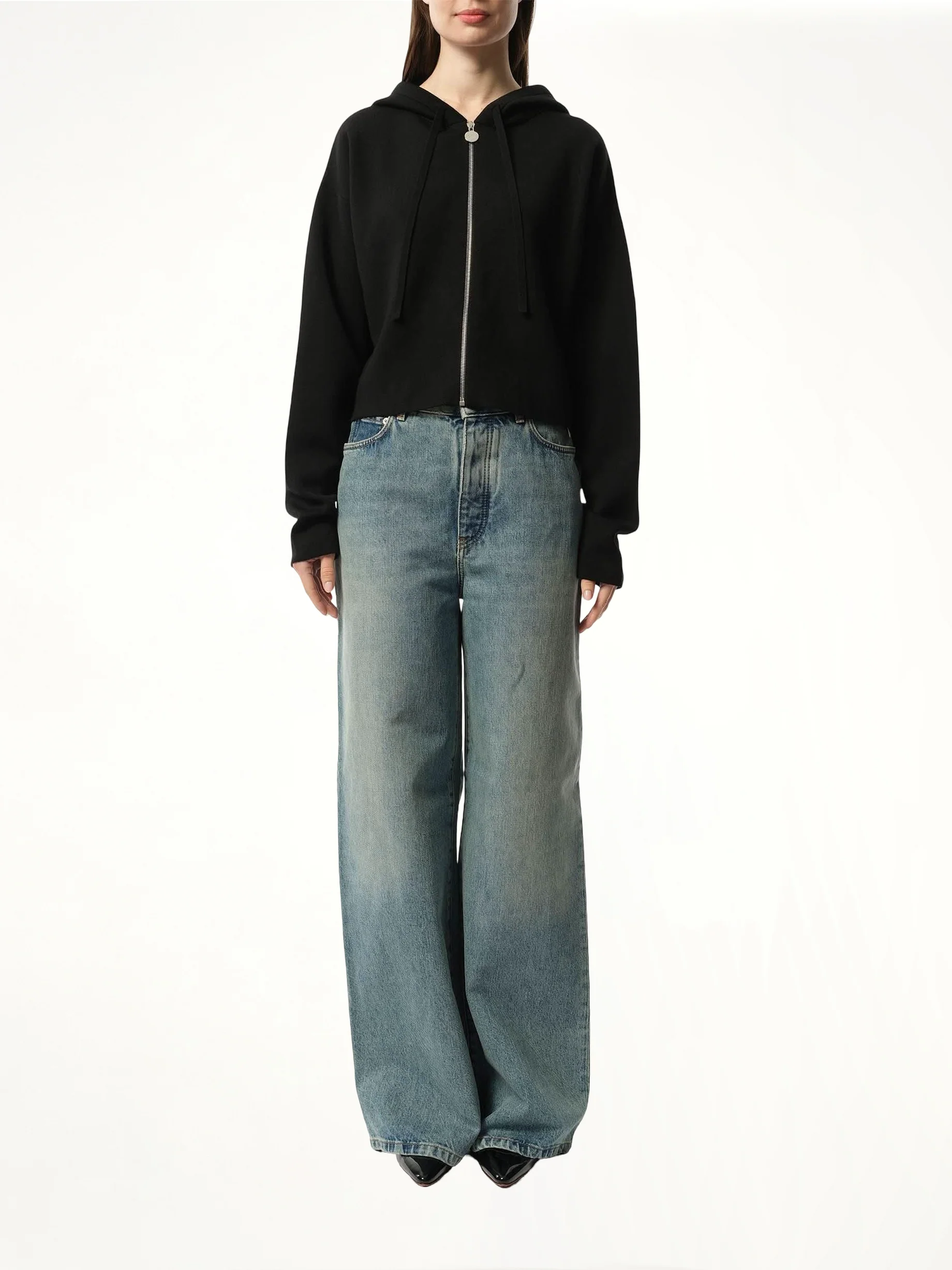 Anagram Zip-Up Hoodie in Black - Image 4